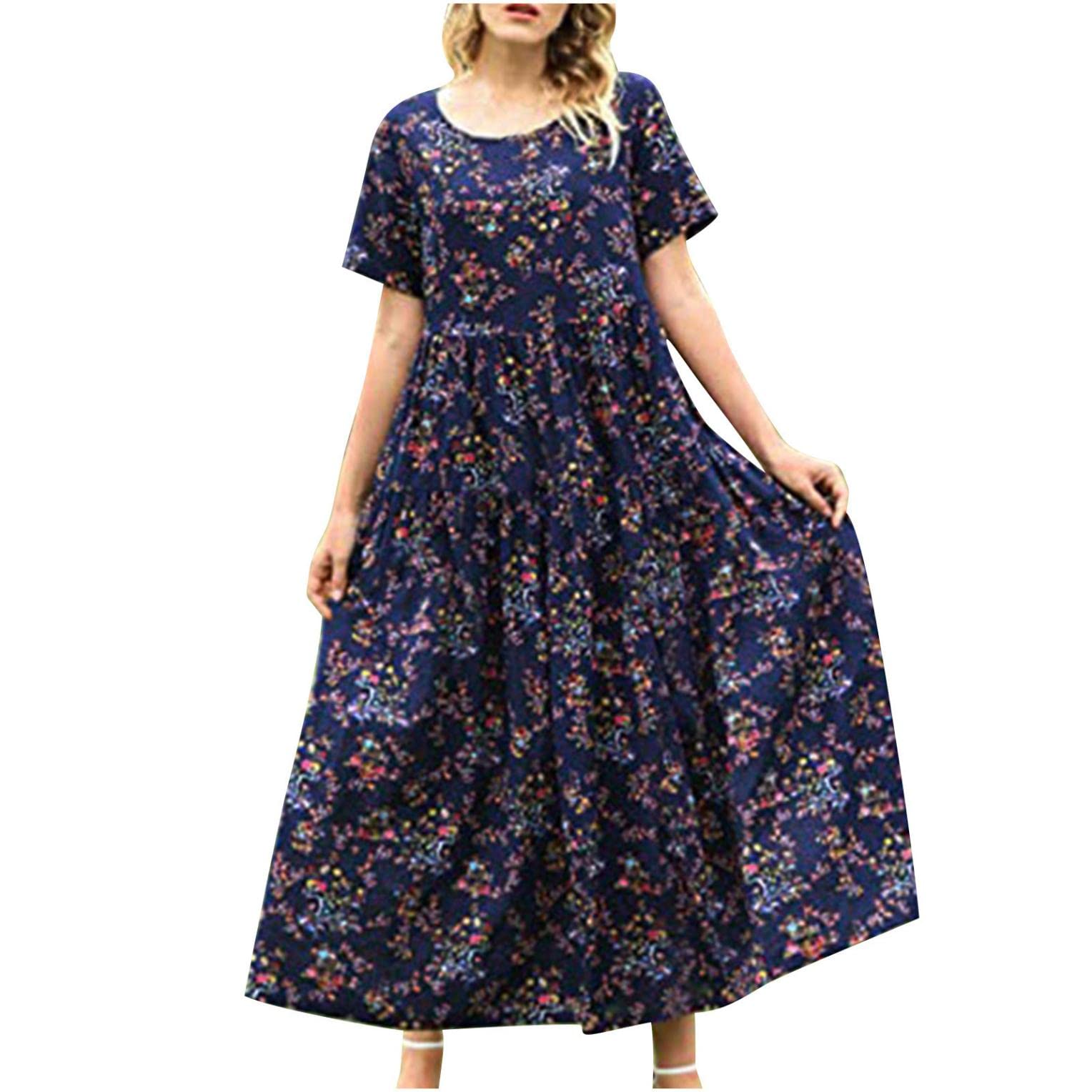 Bohemian Floral Maxi Dress for Women - Loose Casual Summer Beach Dress with Pockets | Perfect for Vacations, Outdoor Parties & Boho Fashion