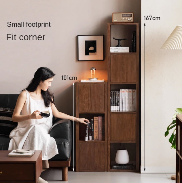 Solid Black Walnut & Oak Wood Corner Bookshelf - Stylish Storage Shelf for Living Room, Office, or Bedroom - Perfect for Books, Decor & Small Spaces