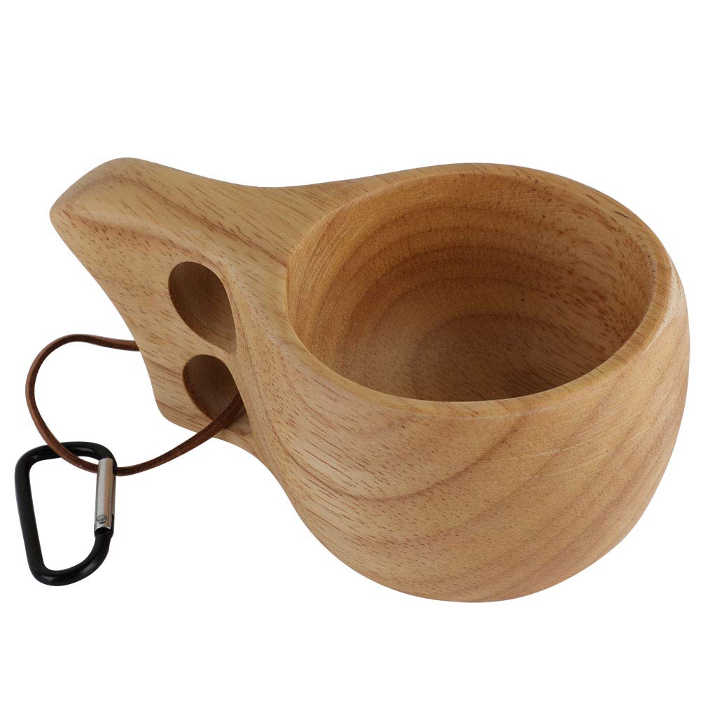 Premium Kuksa Wooden Cup - Handcrafted Rubber Wood Drinking Mug for Coffee, Tea & Milk - Durable Camping, Hiking & Bushcraft Accessory with 2-Hole Grip - Perfect for Outdoor Adventures & Home Use - AlvinliteHome