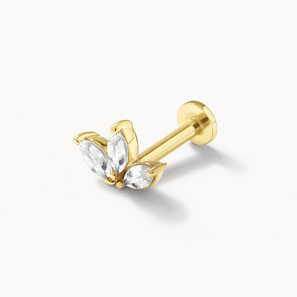 10k Gold White Sapphire Triple Marquise Helix Single Stud Earrings for Women - Perfect for Weddings, Parties & Everyday Elegance