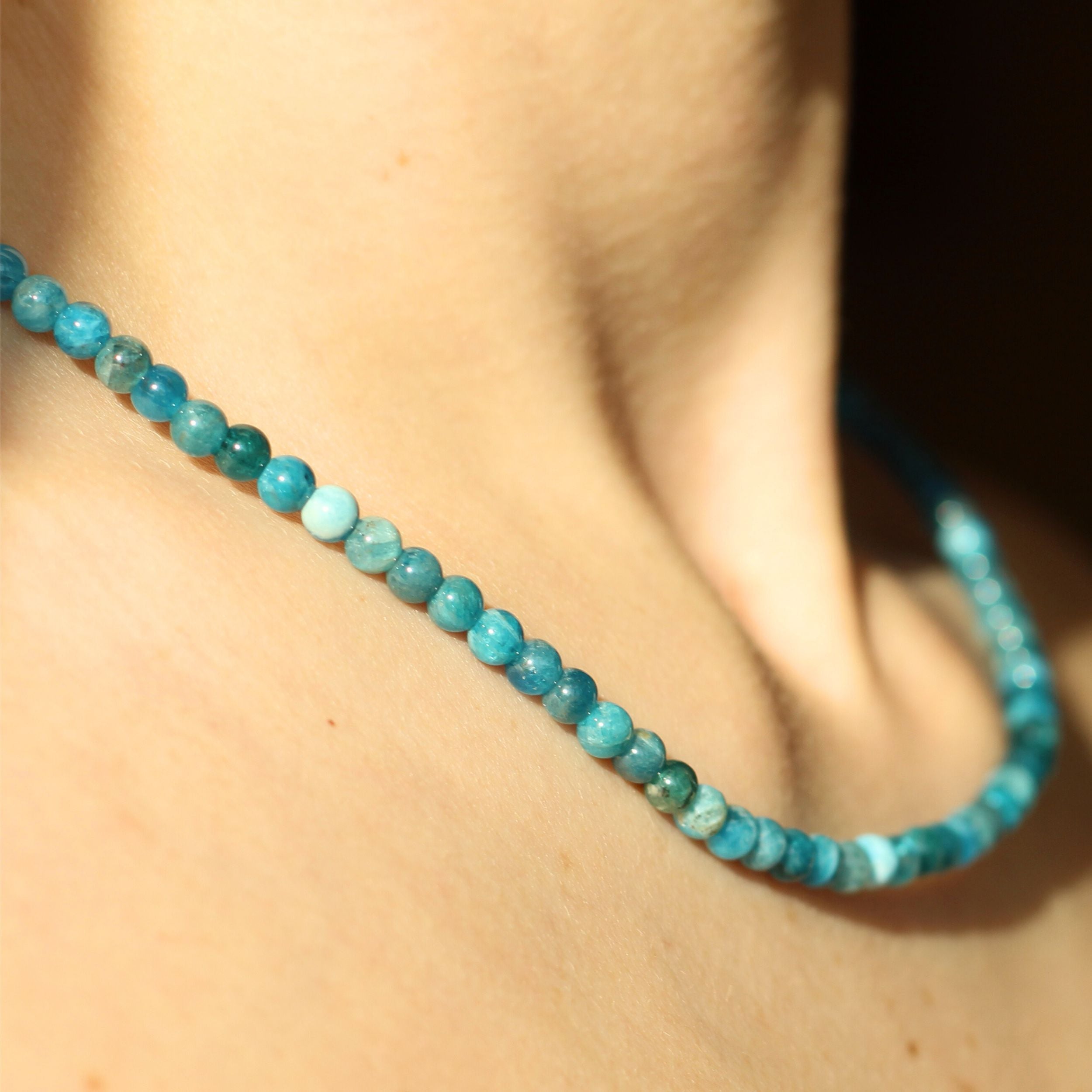 Blue Apatite Beaded Necklace - Mini Healing Crystal Jewelry for Women, Chakra Balancing & Spiritual Protection | Perfect for Meditation, Yoga & Energy Healing