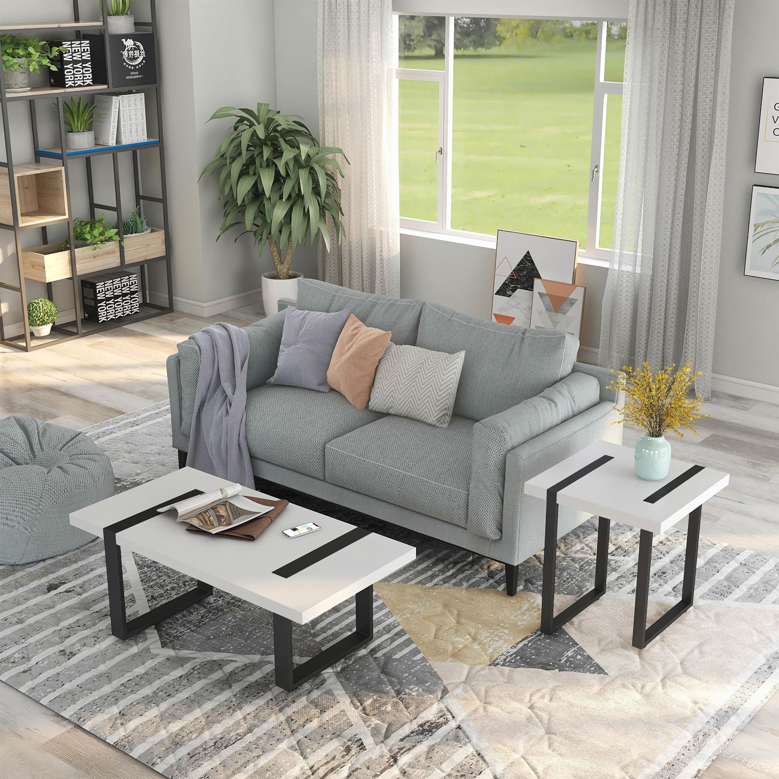 Furniture of America Aryala Contemporary Wood 2-Piece Coffee Table Set in White - Modern Living Room Furniture for Small Spaces & Home Decor