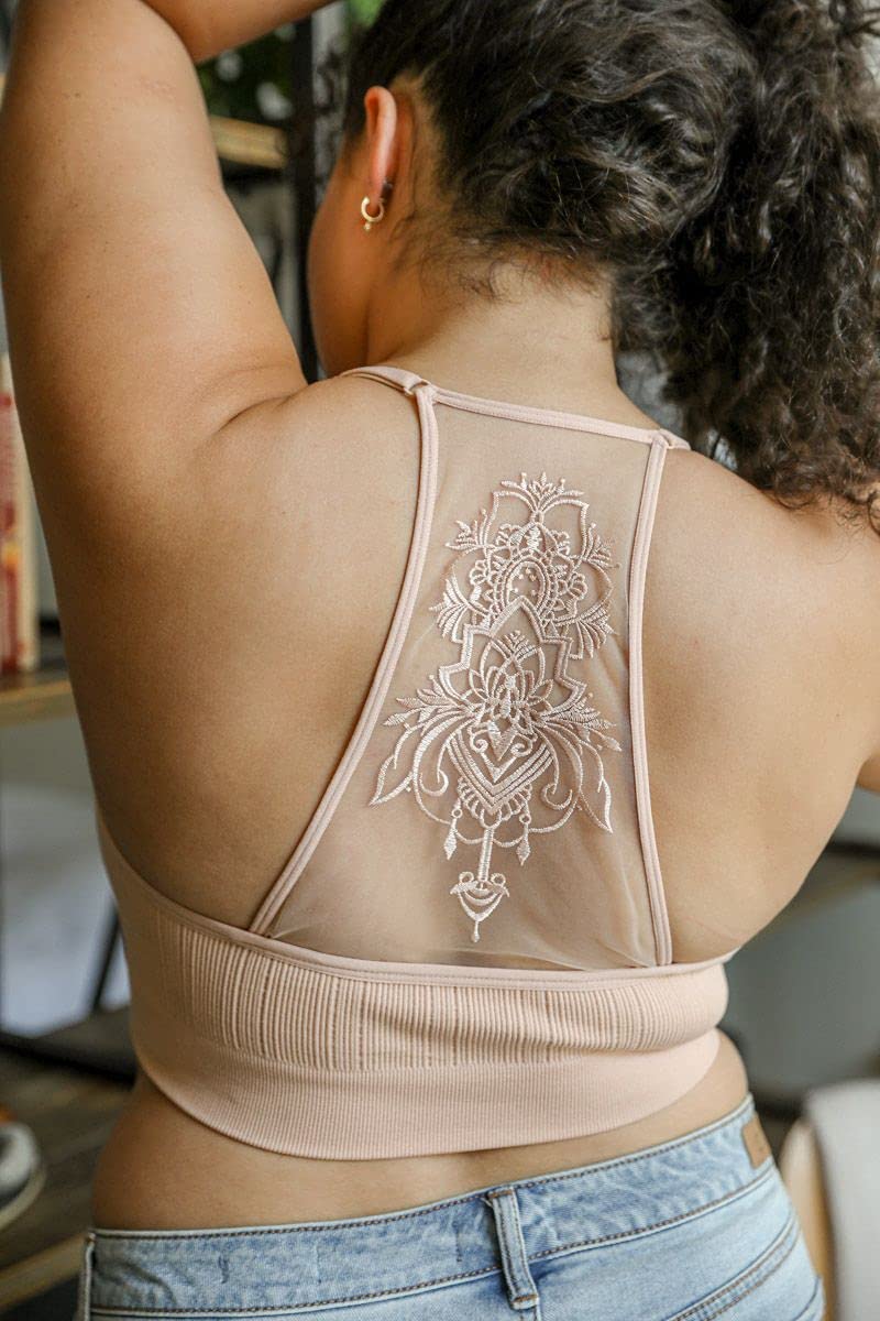 Plus Size Tattoo Mesh Racerback Bralette for Women - Summer Swimsuit Bikini Cami Bras (A-C Cups) | Casual Sports Bra & Tops | Blush 3XL | Perfect for Beach, Pool, Yoga & Lounge Wear