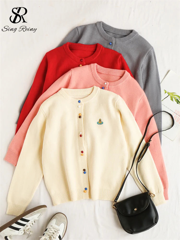 Elegant Pearl Button Knit Sweater for Women - O Neck Long Sleeve Pullover - Perfect for Office Wear, Date Nights & Fall Fashion