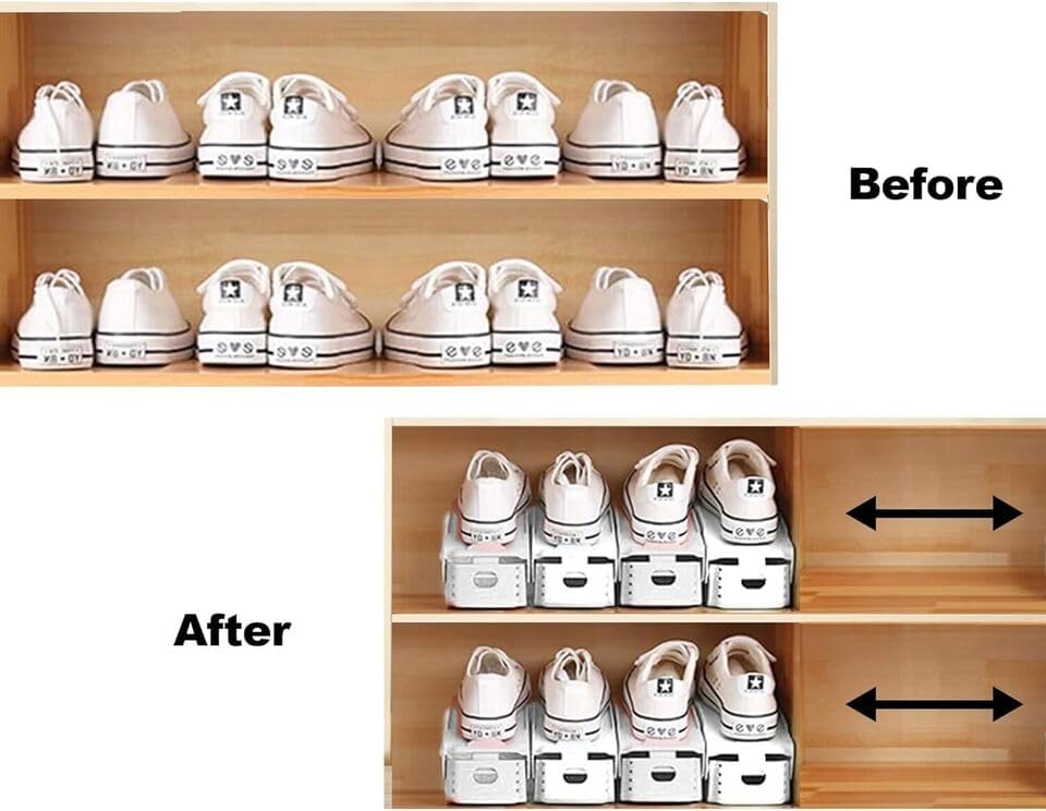 Adjustable Shoe Stacker Organizer - 48-Pack White Space Saving Shoe Rack for Closet | Double Deck Shoe Holder & Riser for Pair of Shoes | Perfect for Small Spaces, Apartment Living & Shoe Storage Organization