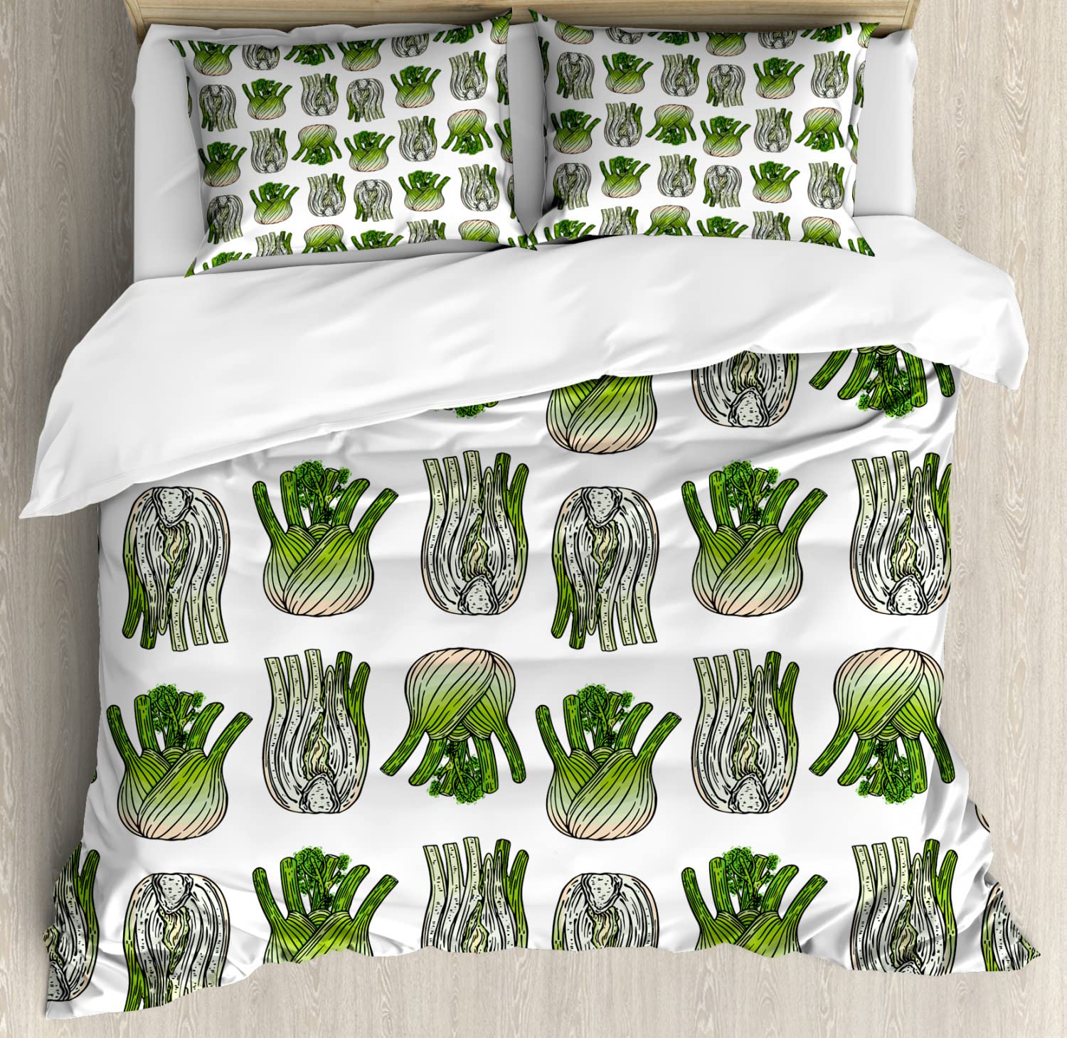 Ambesonne Vegetable Duvet Cover Set - Twin Size 2-Pack with 2 Duvet Covers & 2 Pillowcases - Striped Ripe Food Cooking Theme with Halved Veggies Design in White & Lime Green - Perfect for Kids' Rooms, Farmhouse Decor, and Vegetable Lovers' Bedrooms