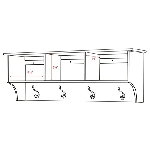 Prepac 48 Inch White Wall Mounted Coat Rack with 3 Shelves & Hooks - Modern Entryway Storage Solution for Hallway, Mudroom or Bedroom - 11.5