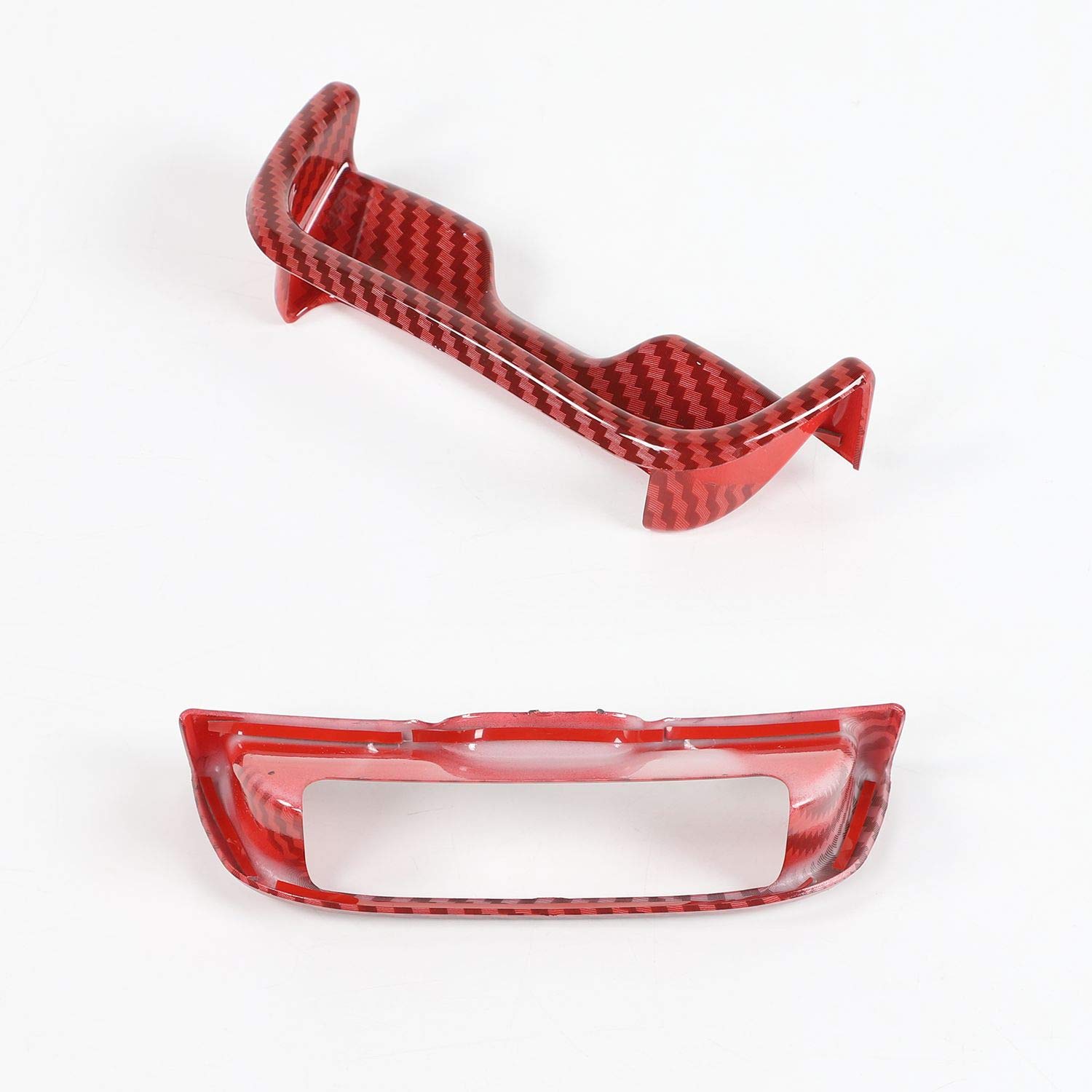 2011-2019 Dodge Charger Center Console Armrest Button Trim - ABS Red/Black Fiber Replacement Parts (2-Piece Set) | Interior Accessories for Car Customization & Protection