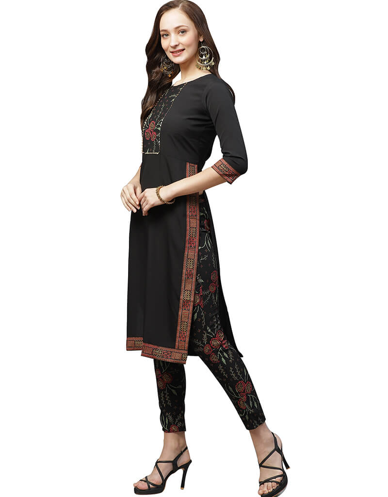 Elegant Black Crepe Pant Kurti for Women - Comfortable & Stylish Indian Ethnic Wear - Perfect for Festivals, Parties & Casual Outings