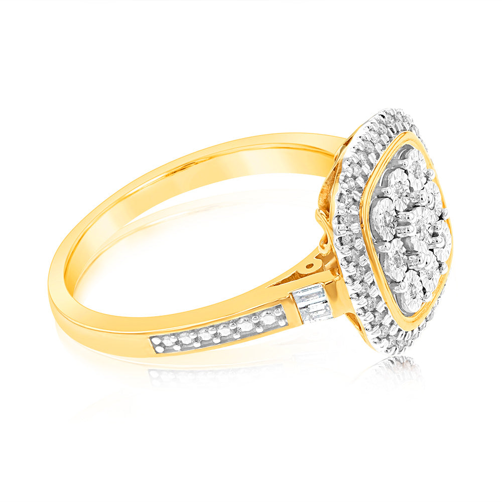 9ct Yellow Gold 1/6 Carat Diamond Dress Ring for Women - Elegant Wedding, Engagement & Evening Party Jewelry Gift