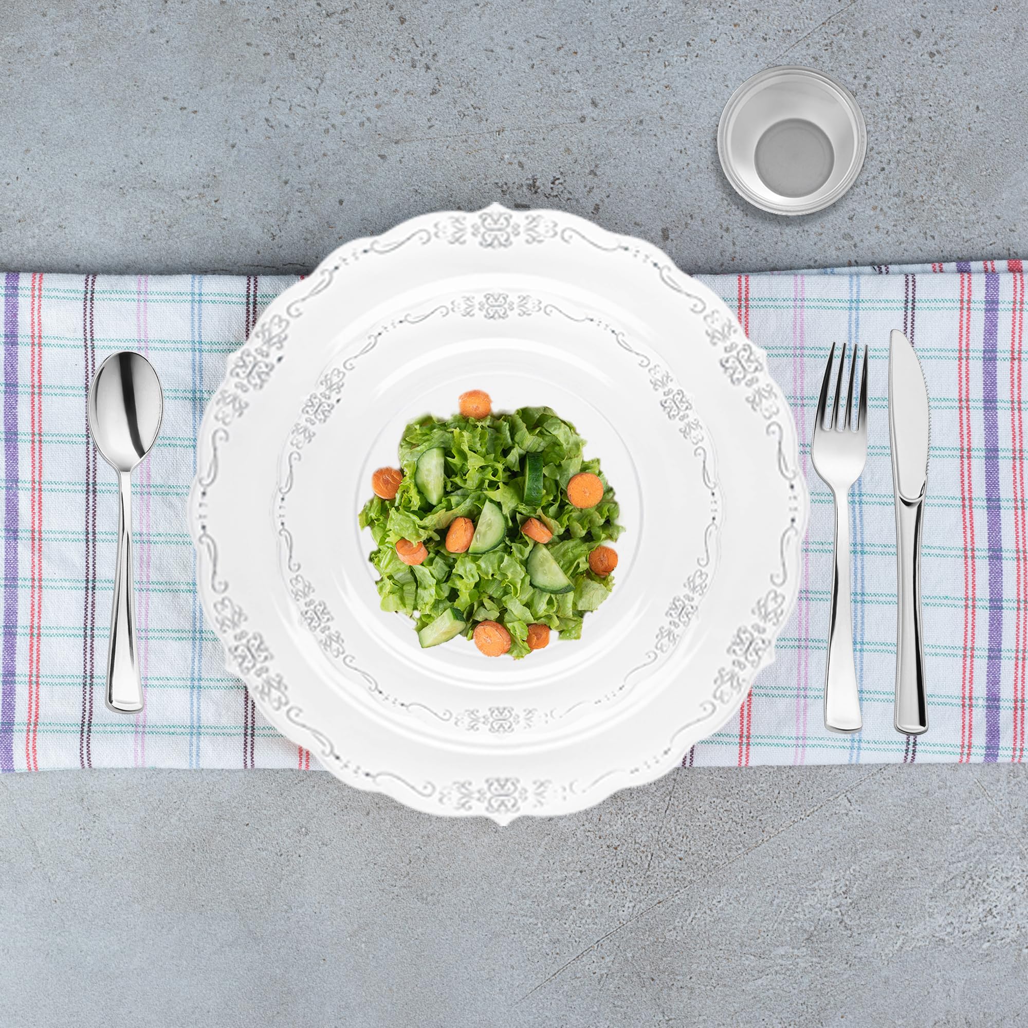 Smarty Had A Party Elegant Plastic Plates Wedding Value Set for 120 Guests - Clear with Silver Plates, Silverware & Clear Plastic Cups | Perfect for Weddings, Bridal Showers & Formal Events