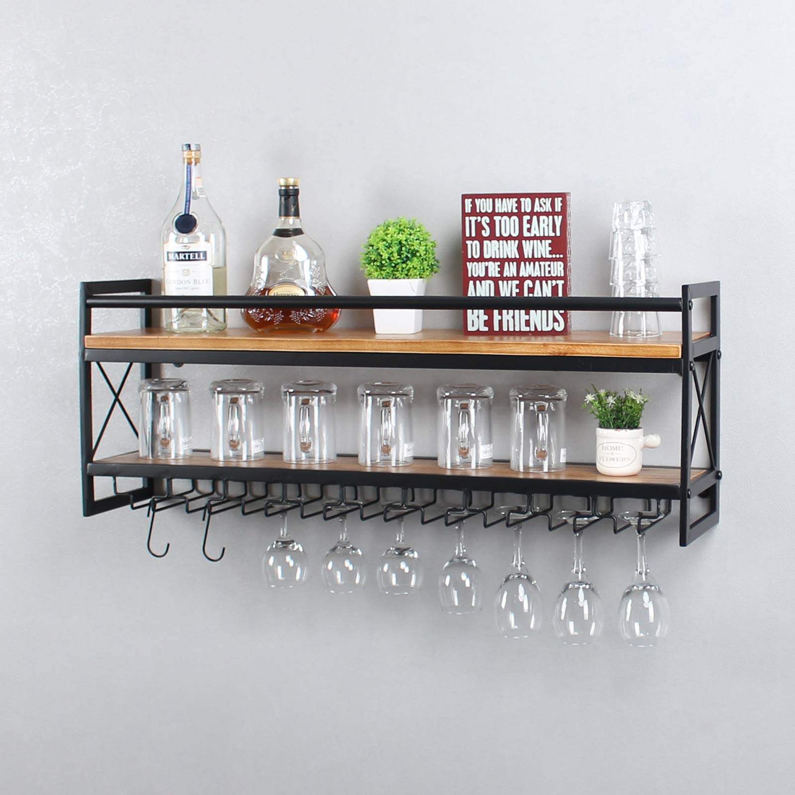 Industrial 2-Tier Wood Wine Rack Wall Mounted - 36
