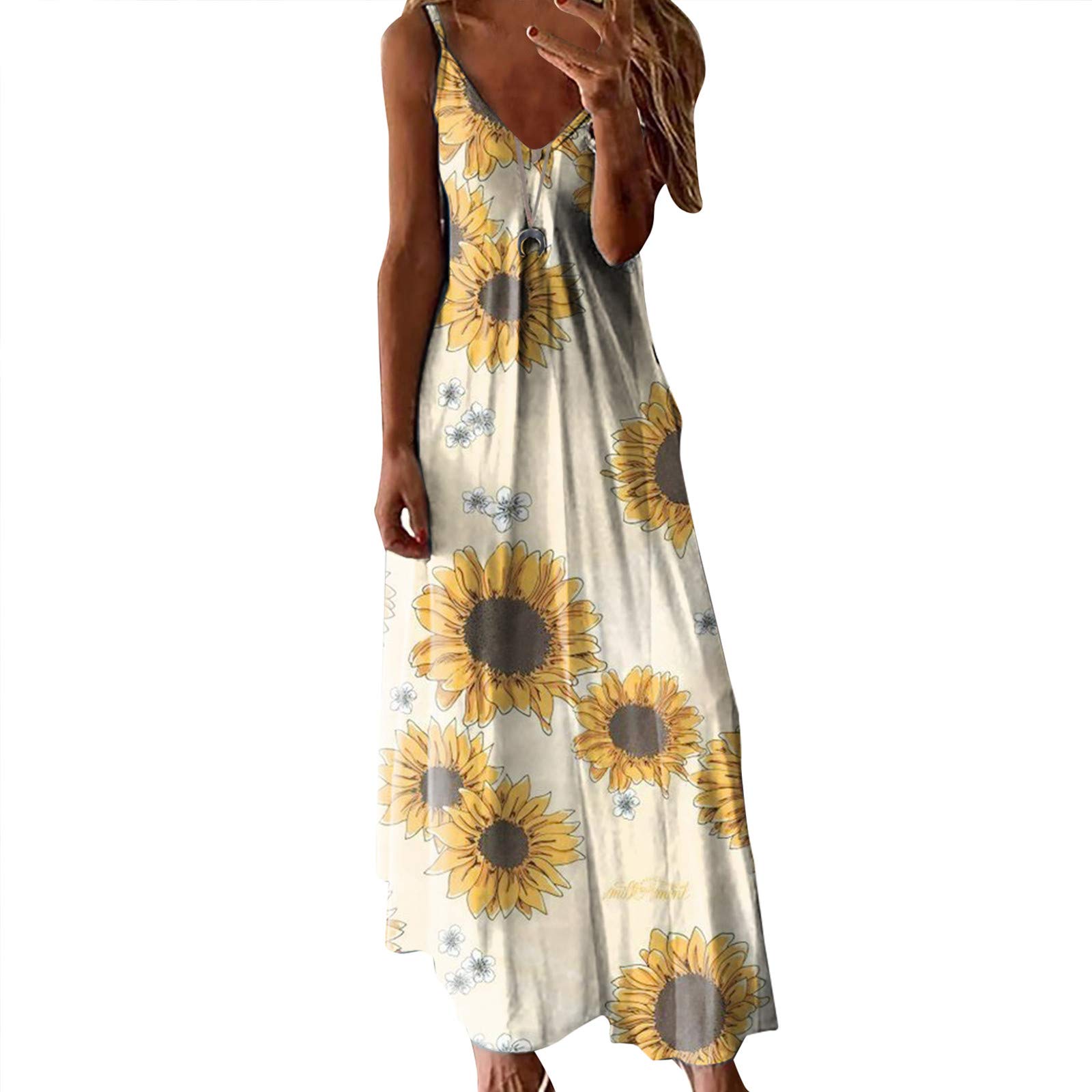 Women's Summer Dresses - Casual Loose Long Sleeveless Maxi Dress for Beach, Vacation & Outdoor Activities | Vintage Floral Print Sexy Flowy Sundress