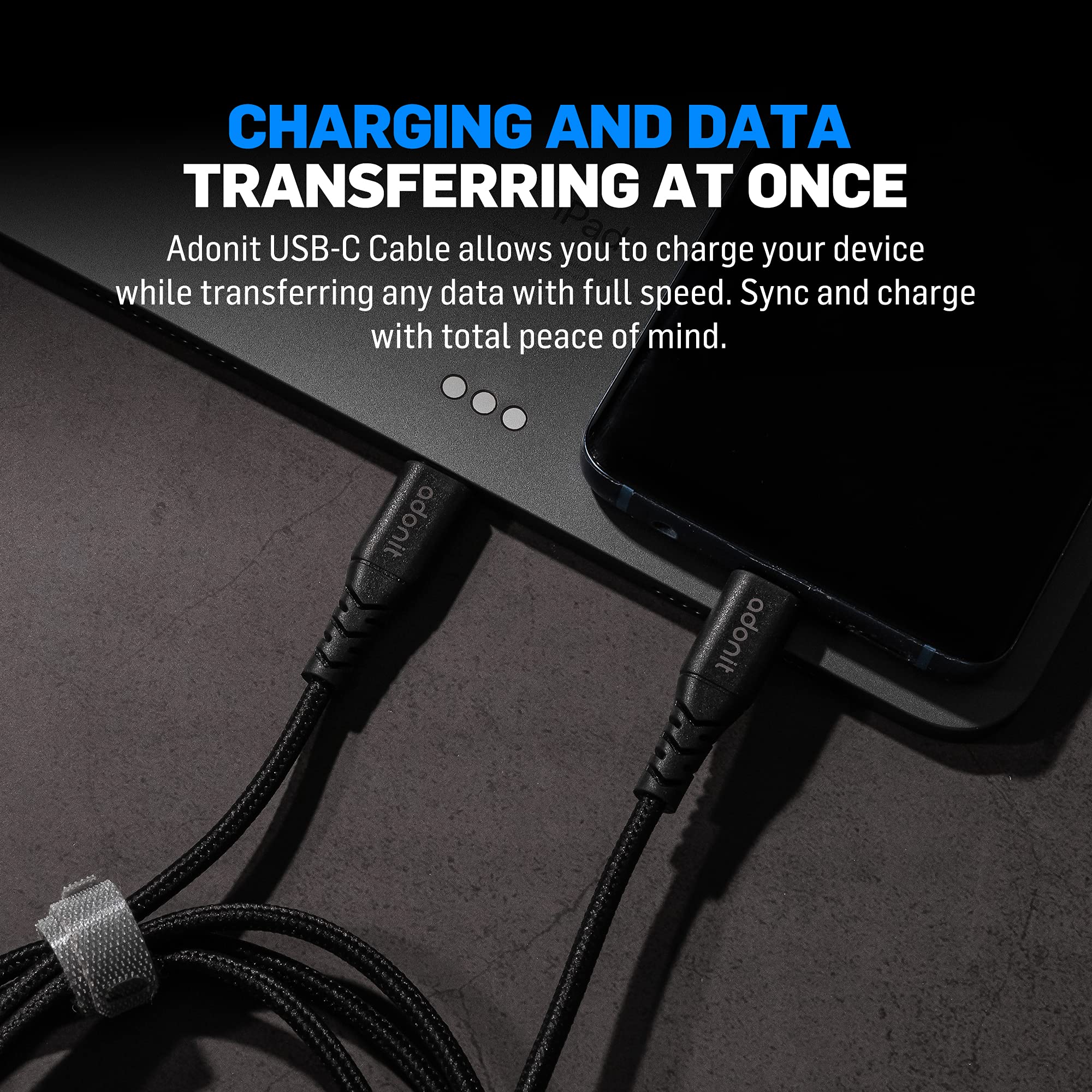 Adonit 1.2m USB-C to USB-C Fast Charging Cable (Black) - Compatible with iPhone 15, iPad Pro, MacBook Air, MacBook Pro, Tablets & Laptops - Perfect for Home, Office & Travel Charging