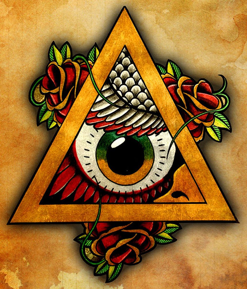 All Seeing Owl by Lee Jegou - Illuminati Eye Triangle Tattoo Canvas Fine Art Print - Wall Decor for Home, Office & Gothic Interior Design