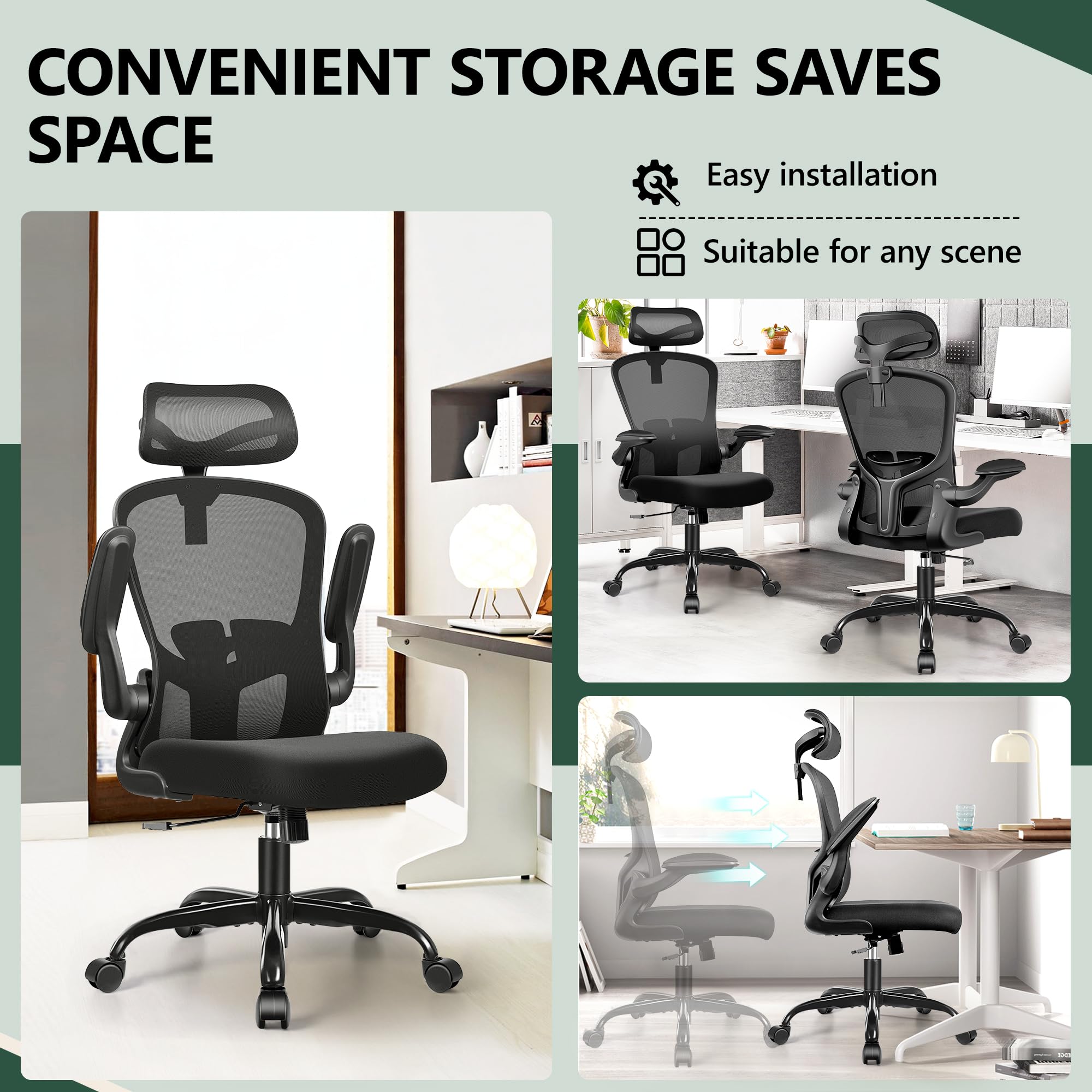 FelixKing Ergonomic Office Chair with Adjustable Lumbar Support, High Back Computer Desk Chair with Headrest & Flip-Up Armrests - Executive Swivel Chair with Wheels for Home Office, Gaming & Workspace Comfort