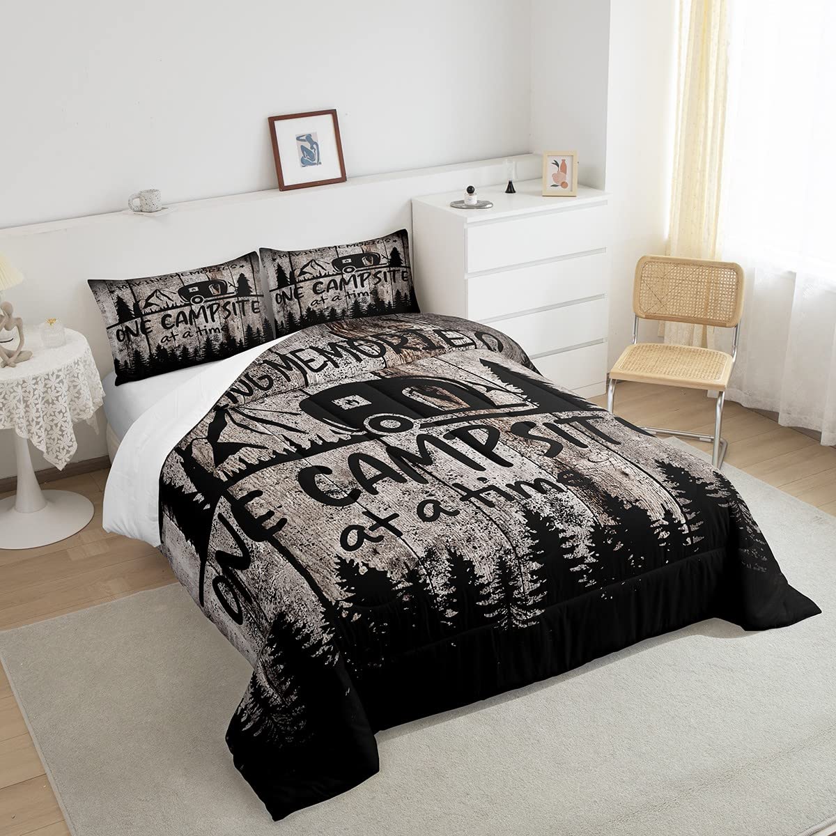 Feelyou Full Size Camper Comforter Set - Happy Camping Themed Bedding for Kids & Adults - Includes 1 Comforter & 2 Pillowcases - Perfect for RV Trips, Camping Adventures & Cozy Cabin Stays