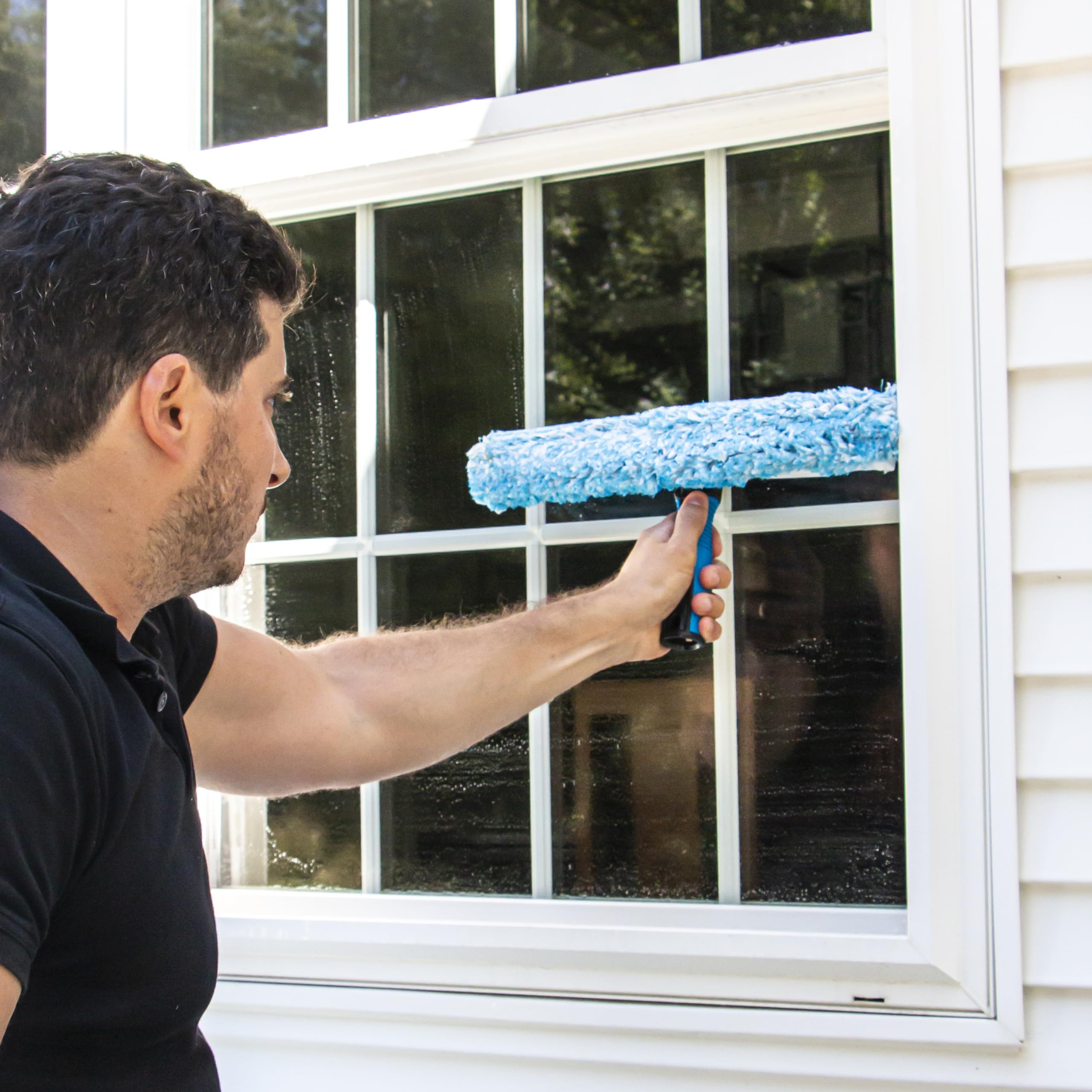 Unger 10” Squeegee & Scrubber - Window Cleaning Tool with Microfiber Sleeve for Home & Office Use