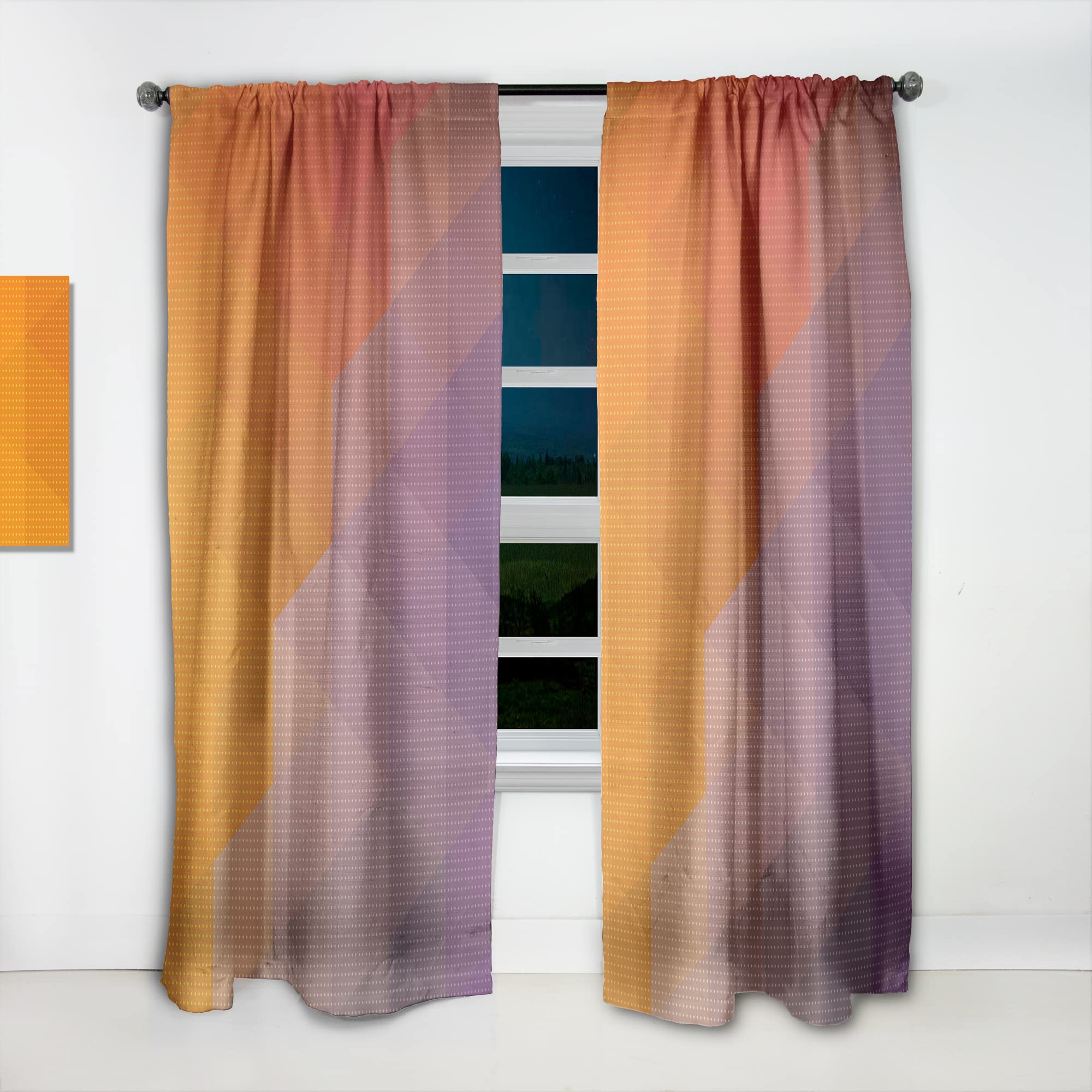 DesignQ Thermal Insulated Curtains - Yellow & Purple Dotted Triangle Geometric Pattern - 52x120 Inch Single Panel for Bedroom & Living Room - Energy Saving Blackout Drapes for Home Decor & Privacy
