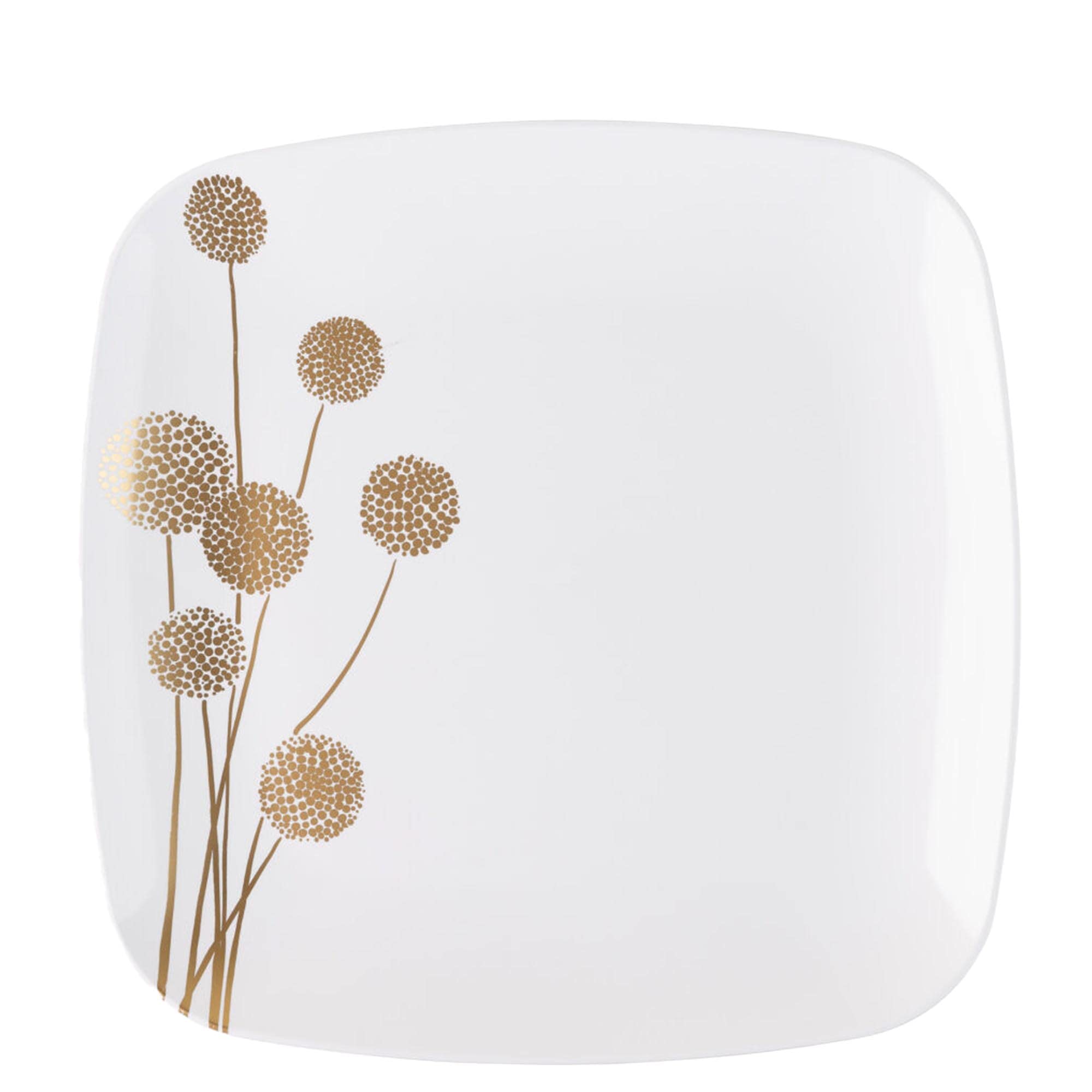 EcoQuality 8.5 Inch Square White Plastic Plates - Premium Heavy Duty Disposable Dinner Plates with Gold Dandelion Design (110 Pack) for Weddings, Parties, Catering, Events & Home Use - Non-Toxic & China-Like Elegance