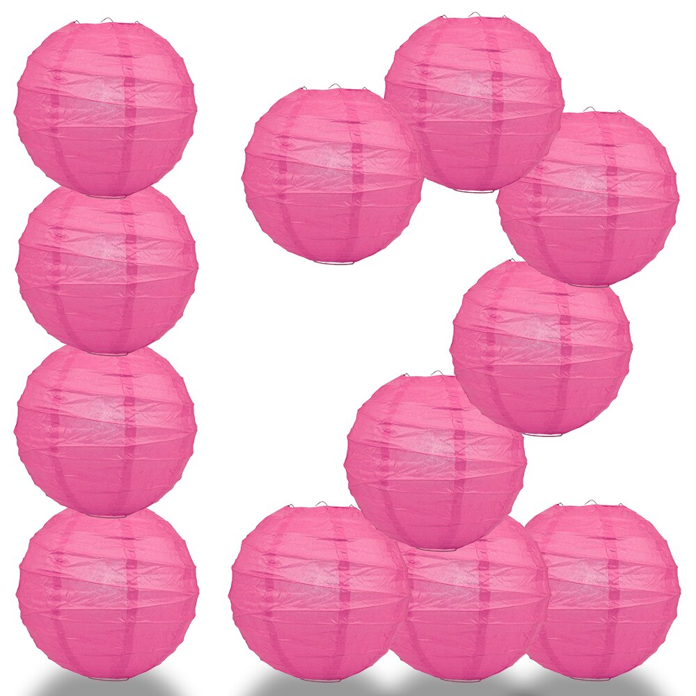 12 Pack 16 Inch Fuchsia/Hot Pink Freestyle Ribbing Round Paper Lanterns - Perfect for Birthday Parties, Weddings & Home Decor