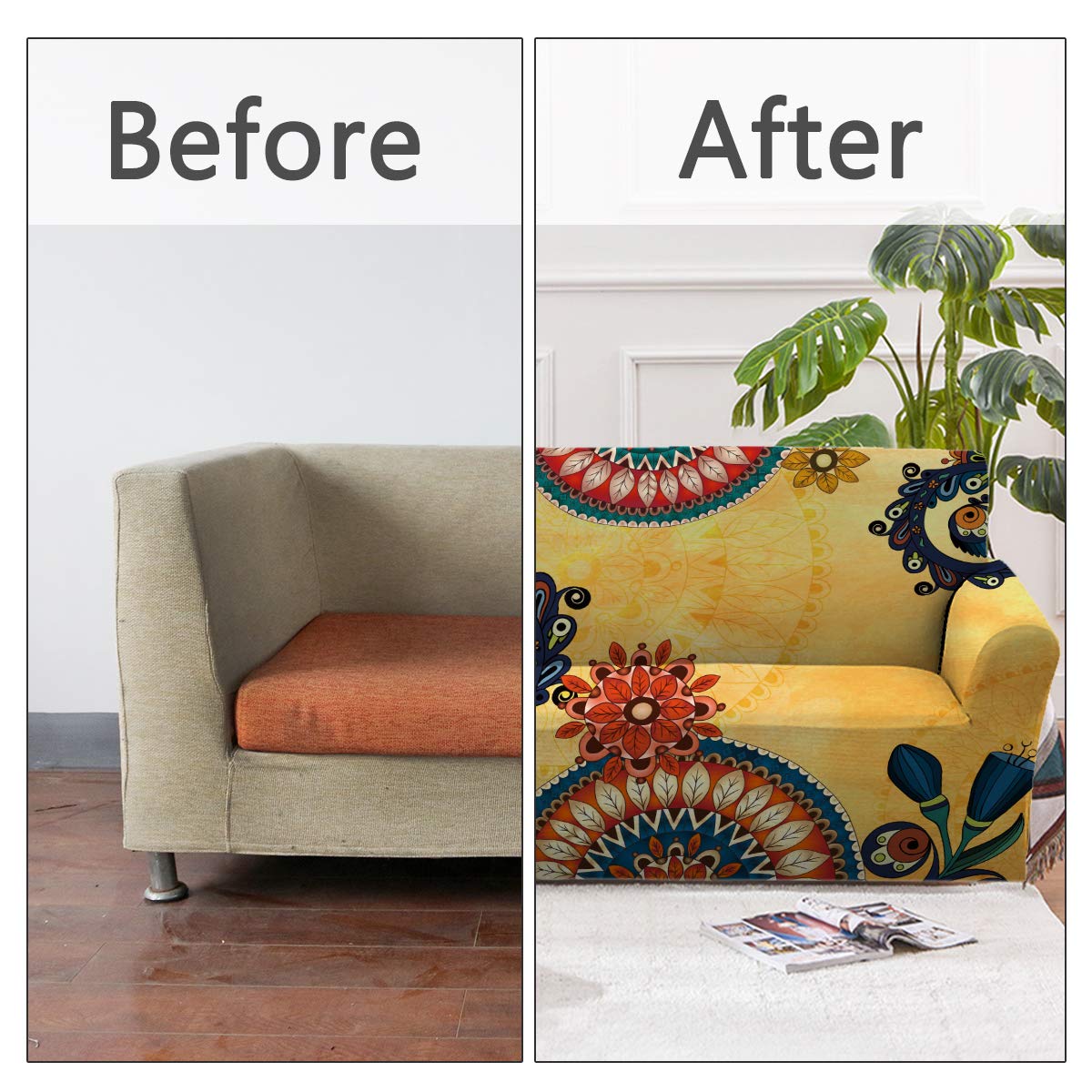 Sleepwish Printed Stretch Sofa Slipcover - 3 Cushion Couch Cover, Loveseat & Armchair Protector | Retro Mandala Design with 2 Free Pillow Covers | Perfect for Living Room, Apartment & Home Decor