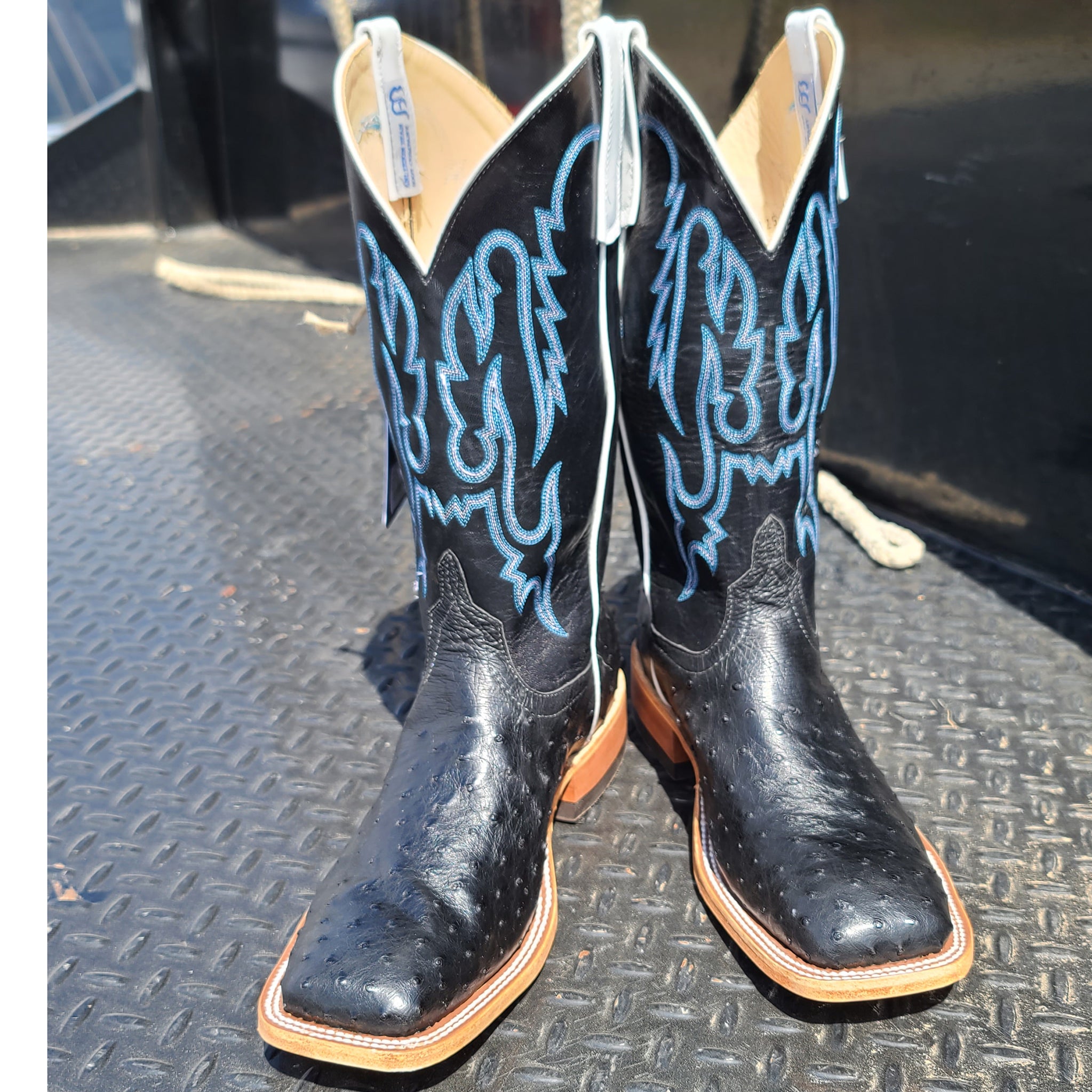 Anderson Bean Men's Black Ostrich Leather Cowboy Boots - Premium Western Boots for Men, Comfortable Riding & Country Style Fashion