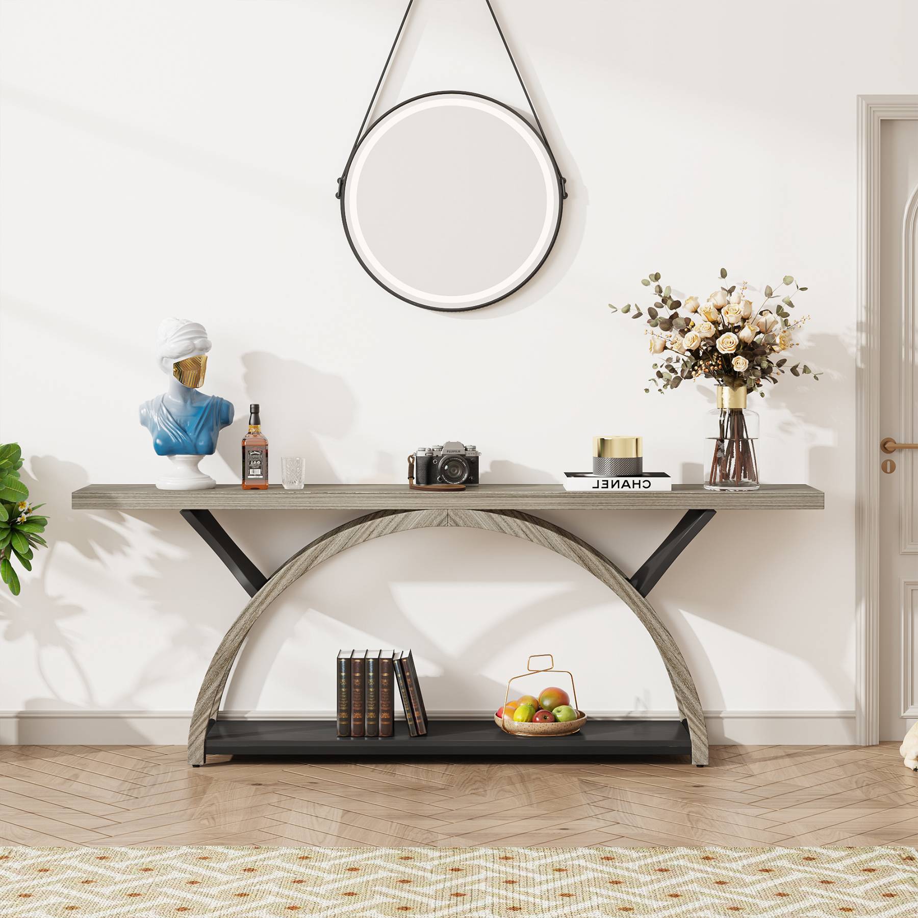 2 Tier Console Table with Half Moon Frame - 70.9