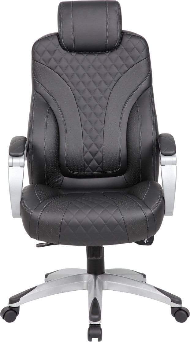 Premium Boss Executive Hinged Arm Chair - Black Leather Office Chair [B8871 BK] for Home Office, Conference Room & Executive Suites