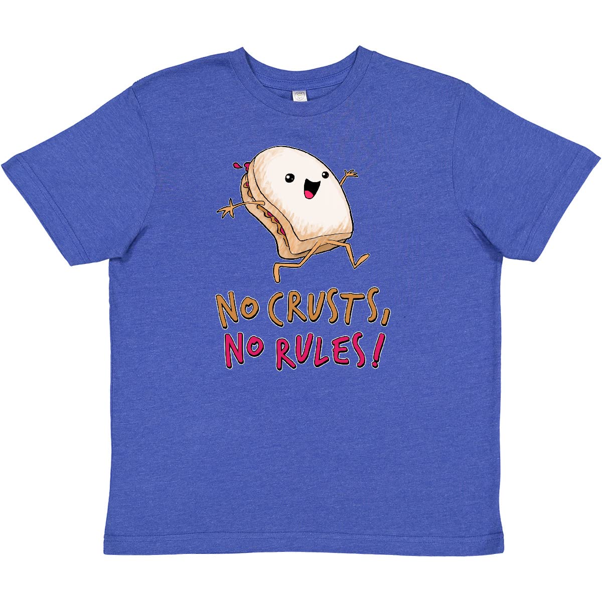 Inktastic No Crusts, No Rules - Funny PB&J Sandwich Design Youth T-Shirt for Kids | Playful Graphic Tee for School, Parties & Casual Wear