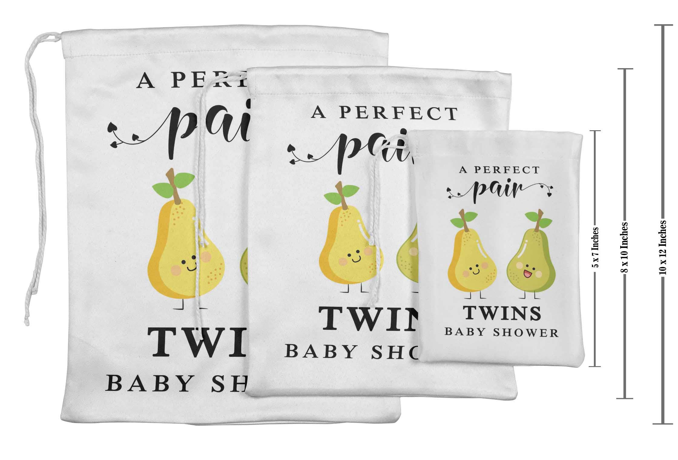 White Twins Baby Shower Party Supplies - 15pcs Gift Pouches & Favor Candy Bags for Gender Reveal, Newborn Celebration & Birthday Party Decorations