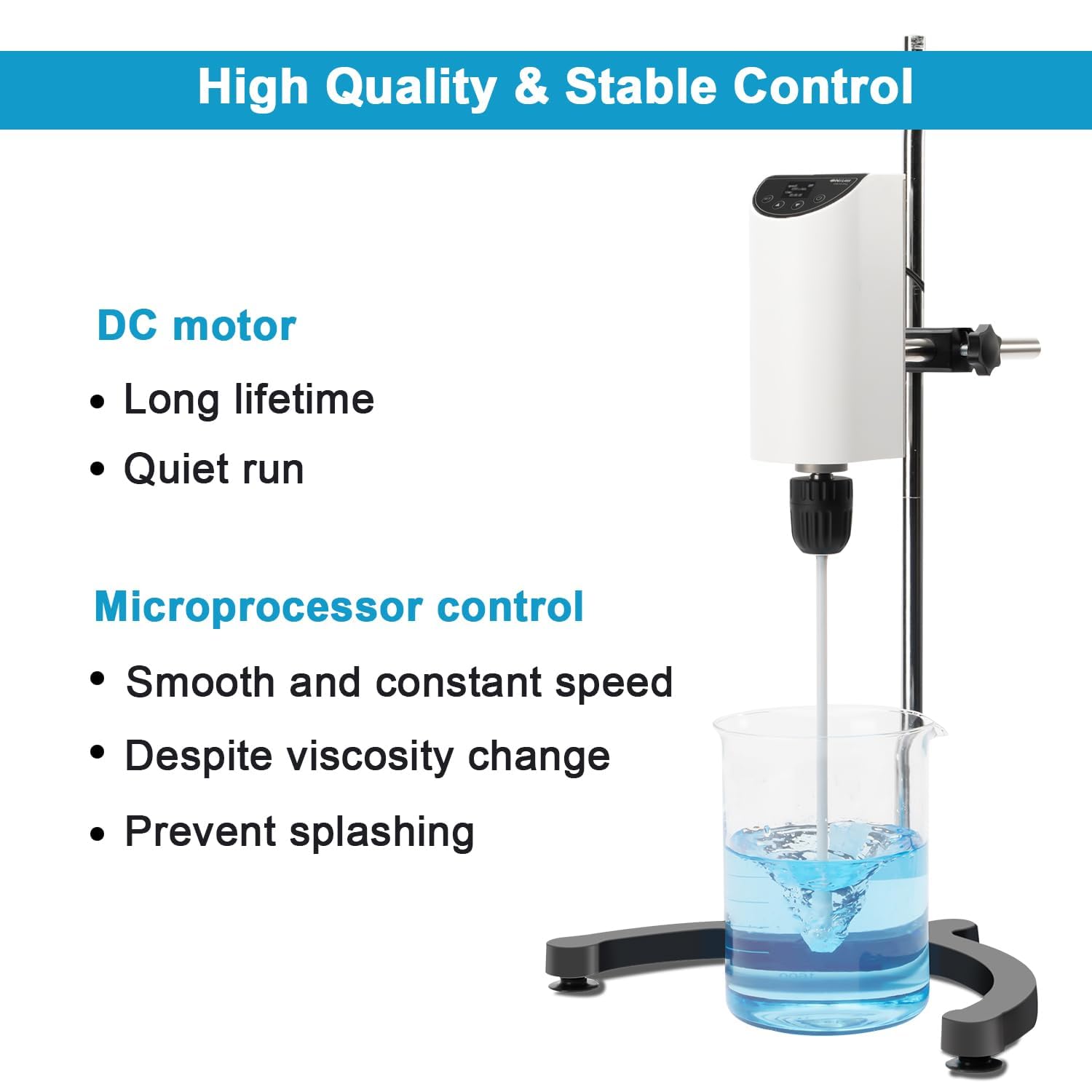 ONiLAB Digital Overhead Stirrer with OLED Display - 10L Capacity, 200-2500 RPM, Max Viscosity 10000mPa·s - Lab Mixer with Support Stand & 2 Stirring Rods - Perfect for Chemical Mixing, Pharmaceutical Research & Laboratory Experiments