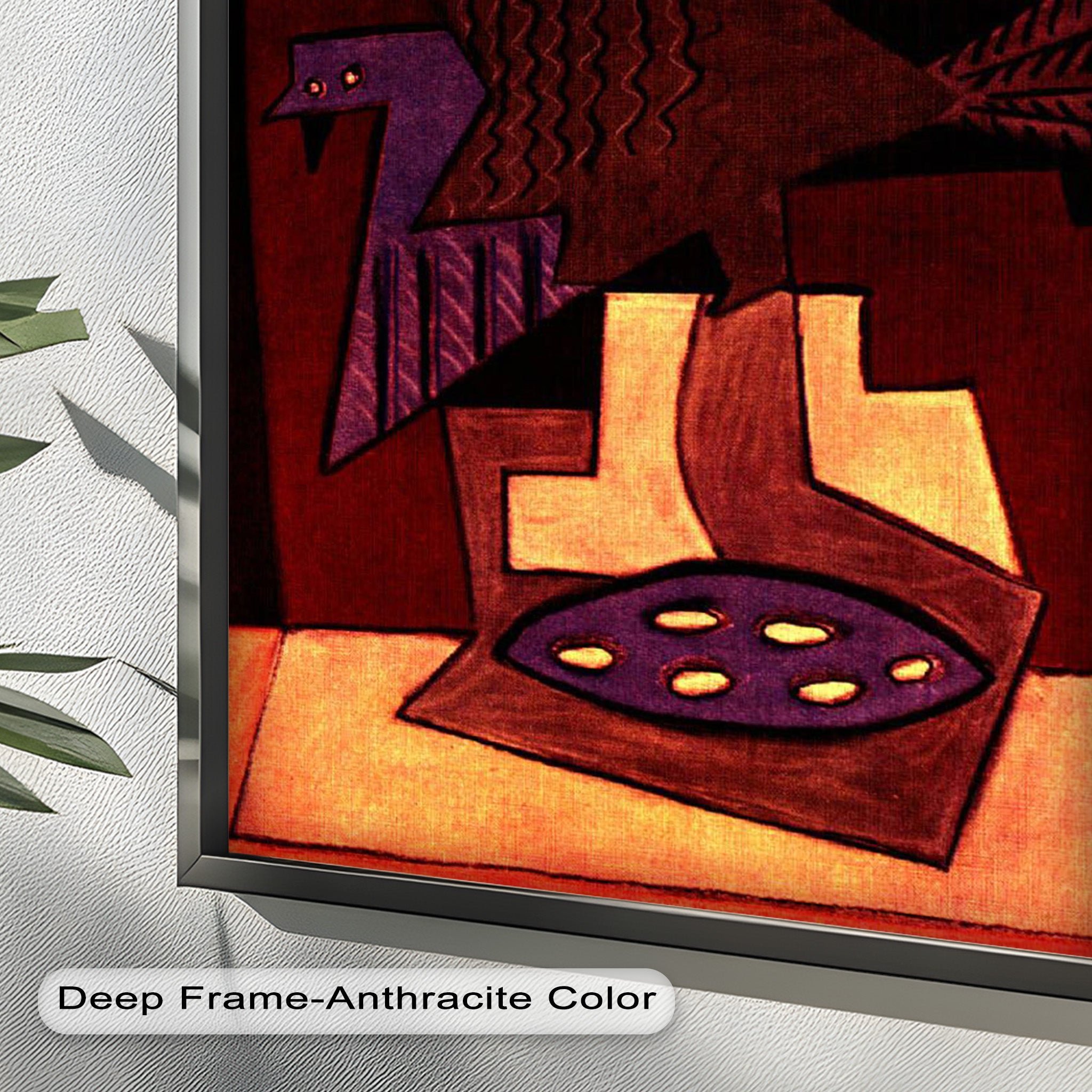 Abstract Bird & Bowl Cubist Oil Painting Wall Art - Modern Home Decor for Living Room, Bedroom & Office