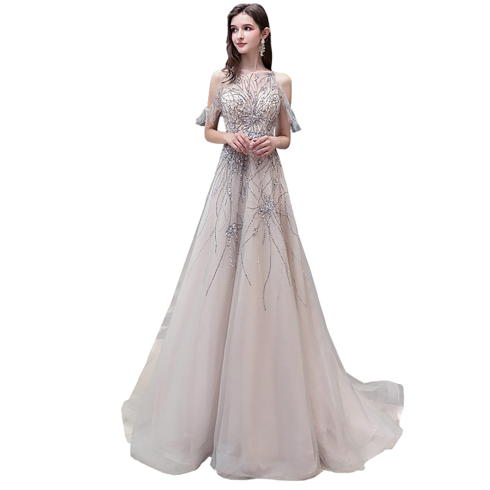 Elegant Sequin Lace Chiffon Bridesmaid Dress with Belt - Slim Summer Wedding Cocktail Maxi Long Party Sundress for Evening Events & Formal Occasions