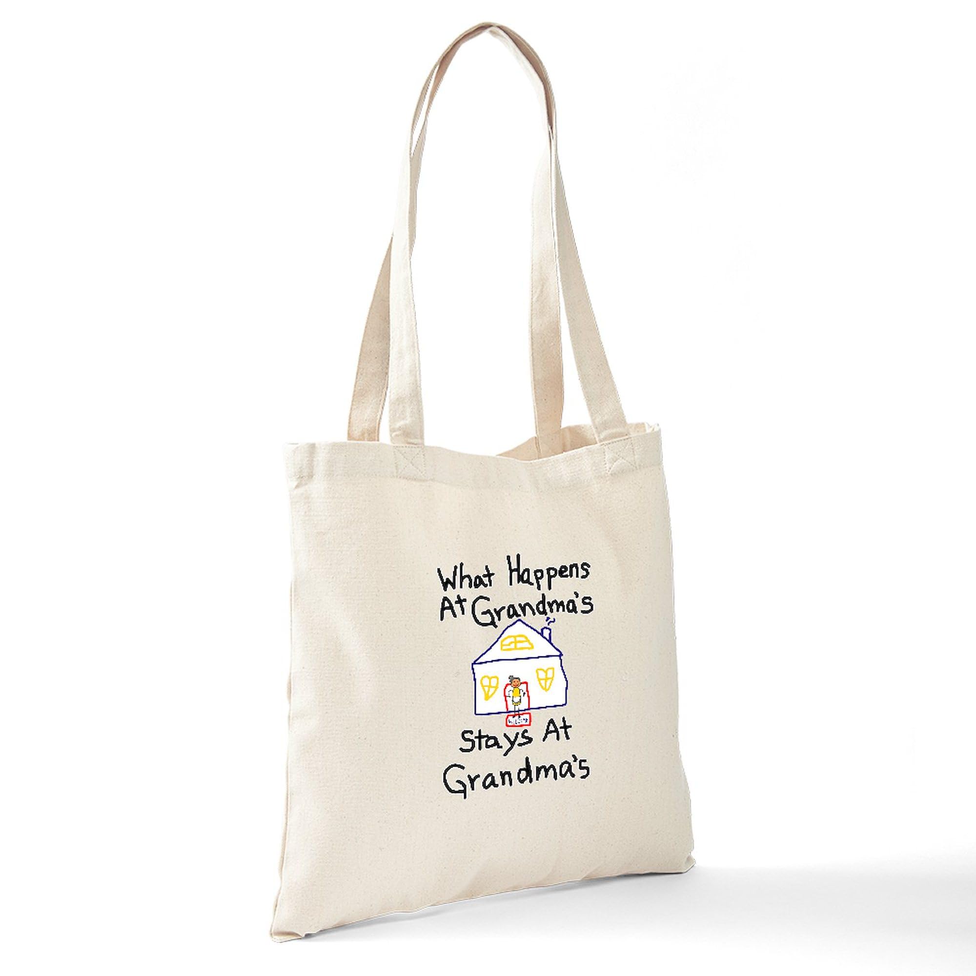 Natural Canvas Tote Bag - Reusable Grocery Shopping Bag with 'What Happens At Grandma's' Print | Perfect for Groceries, Beach Trips & Farmers Markets