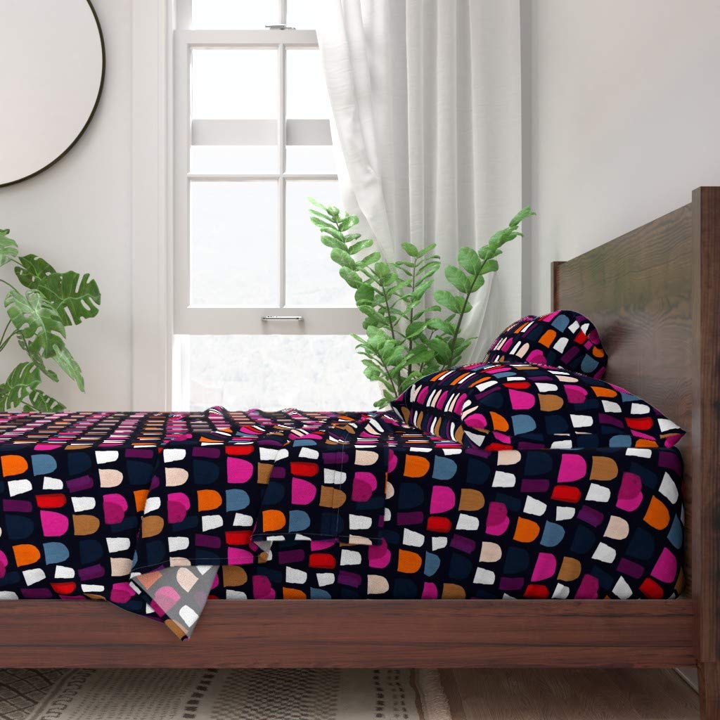 Vibrant Midcentury Modern Pink Colorblock Print 100% Cotton Twin 3-Piece Sheet Set | Abstract Geometric Design Custom Bedding | Perfect for Guest Rooms, Dorm Decor & Boho Chic Bedrooms