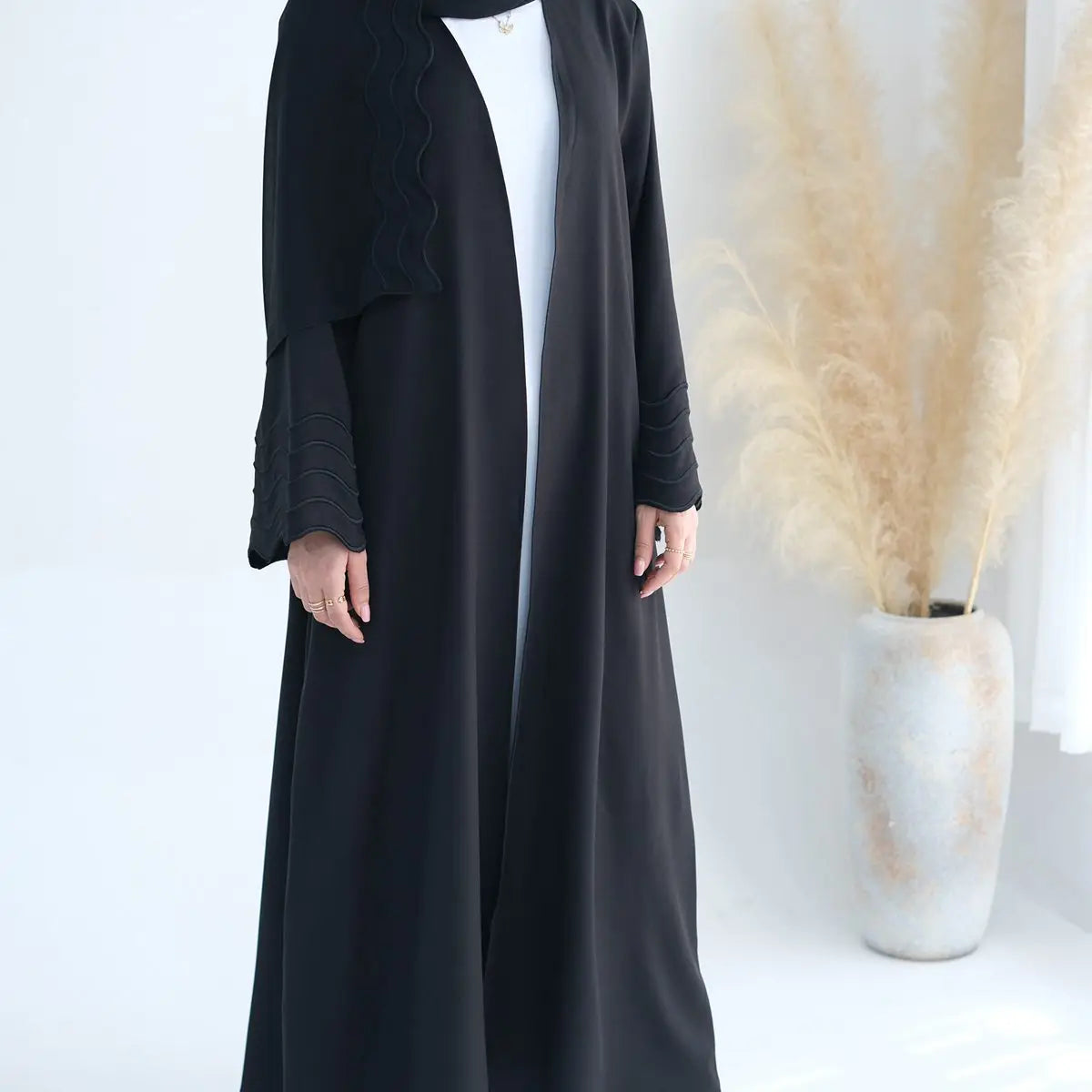 Elegant Hijab Embroidery Sleeve Cardigan Open Abaya Dress for Muslim Women - Perfect for Prayer, Mosque Visits & Special Occasions