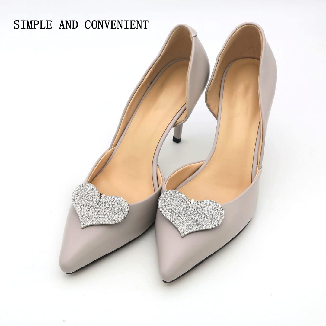 2 Pcs Detachable Rhinestone Heart Shoe Clips - Elegant Metal Shoe Buckles for Wedding Heels, Pumps, Flats & Sandals - Perfect Bridal Shoe Accessories for Prom, Party & Special Occasions