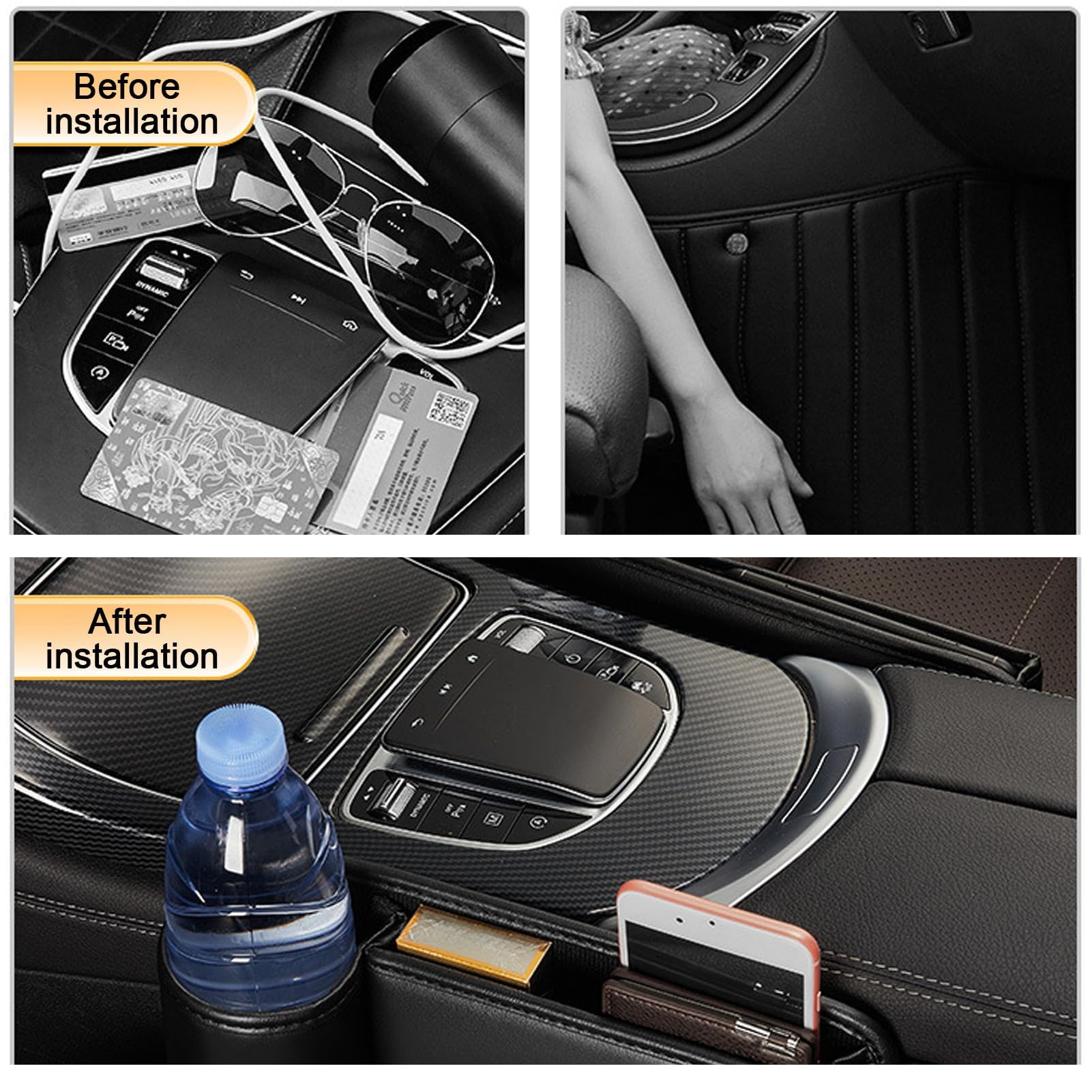 Premium Car Leather Cup Holder Gap Bag - Large Capacity Seat Gap Storage Box & Adjustable Seat Filler with Cup Holder - Beige (Left Side) - Perfect for Organizing Phones, Keys, Wallets & Snacks While Driving