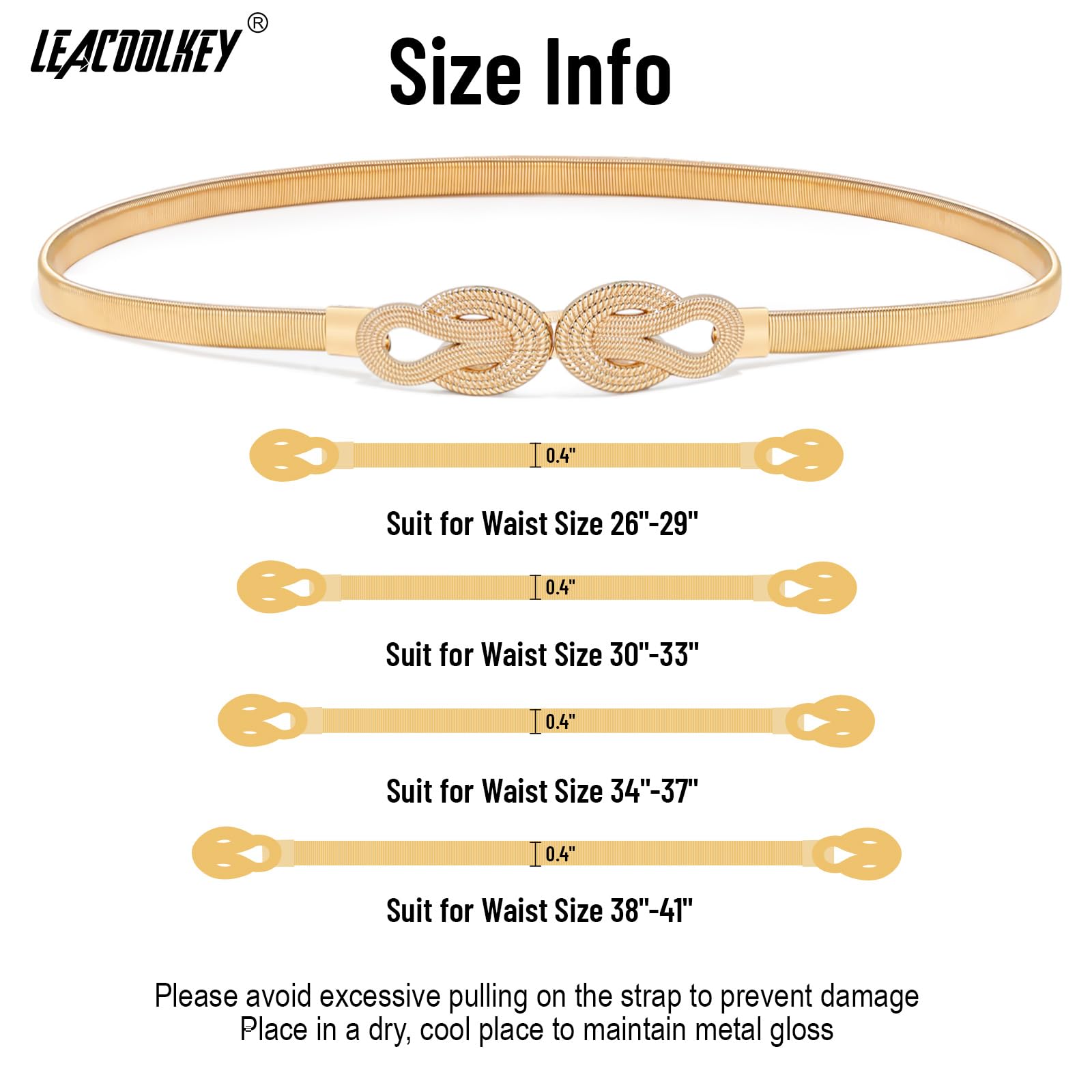 LEACOOLKEY Women's Gold Skinny Belt - Stretchable Metal Waist Belt for Dresses, Elastic Thin Belt for Women, Perfect for Casual, Office & Evening Wear