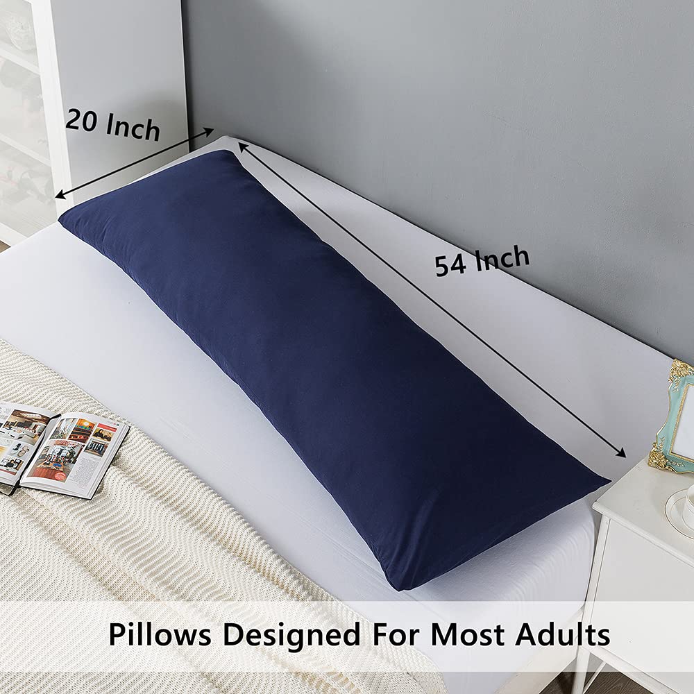 ELNIDO QUEEN Body Pillow with Removable Pillowcase - 20x54 Inch Soft Long Bed Pillow for Adults - Breathable Full Body Support Pillow for Side Sleepers, Pregnancy & Back Pain Relief - Navy Blue - Perfect for Sleeping, Lounging & Comfort