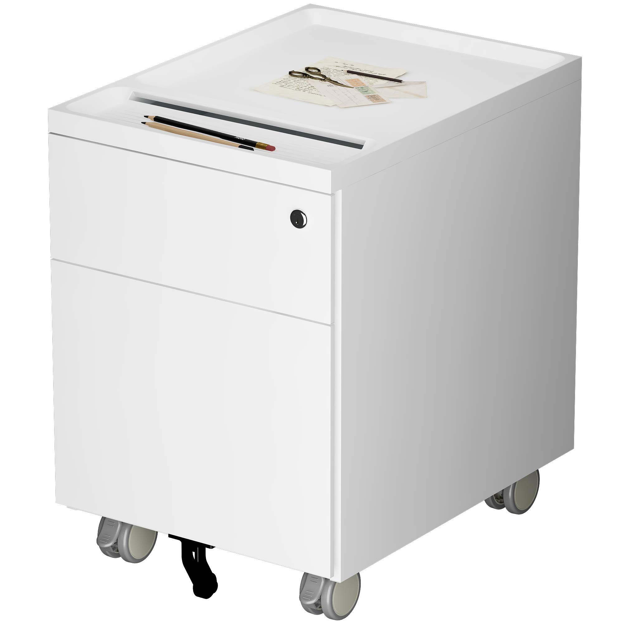 ALFABC 2-Drawer Mobile File Cabinet - Fully Assembled Metal Office Storage with Lock & Wheels - Rolling File Organizer for Home & Office Use - Cloud White - Perfect for Document Storage & Workspace Organization