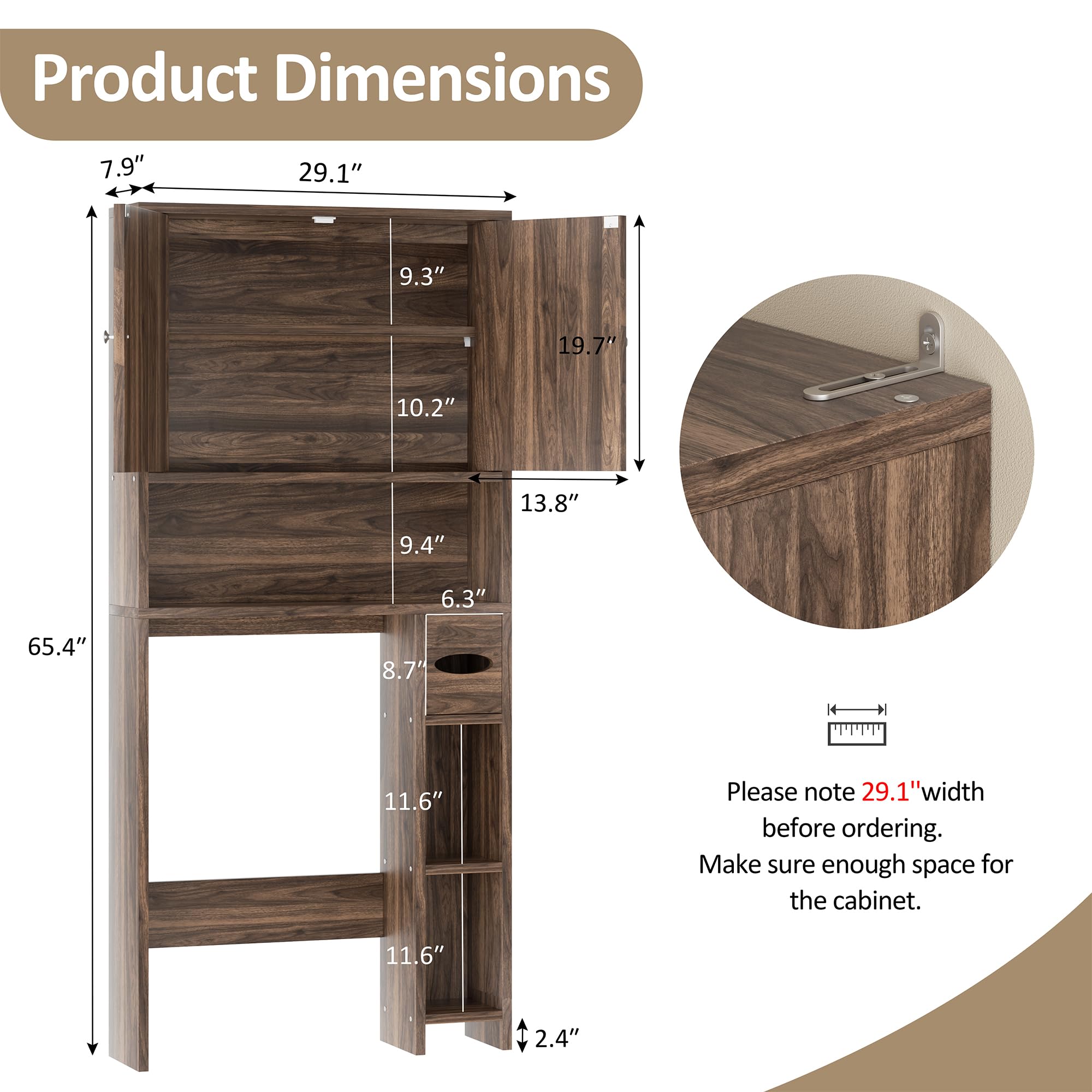 Meilocar Over The Toilet Storage Cabinet - Farmhouse Style Bathroom Organizer with Adjustable Shelf & Toilet Paper Holder | Freestanding Space Saver for Small Bathrooms | Perfect for Toiletries, Towels & Bathroom Essentials (Walnut)