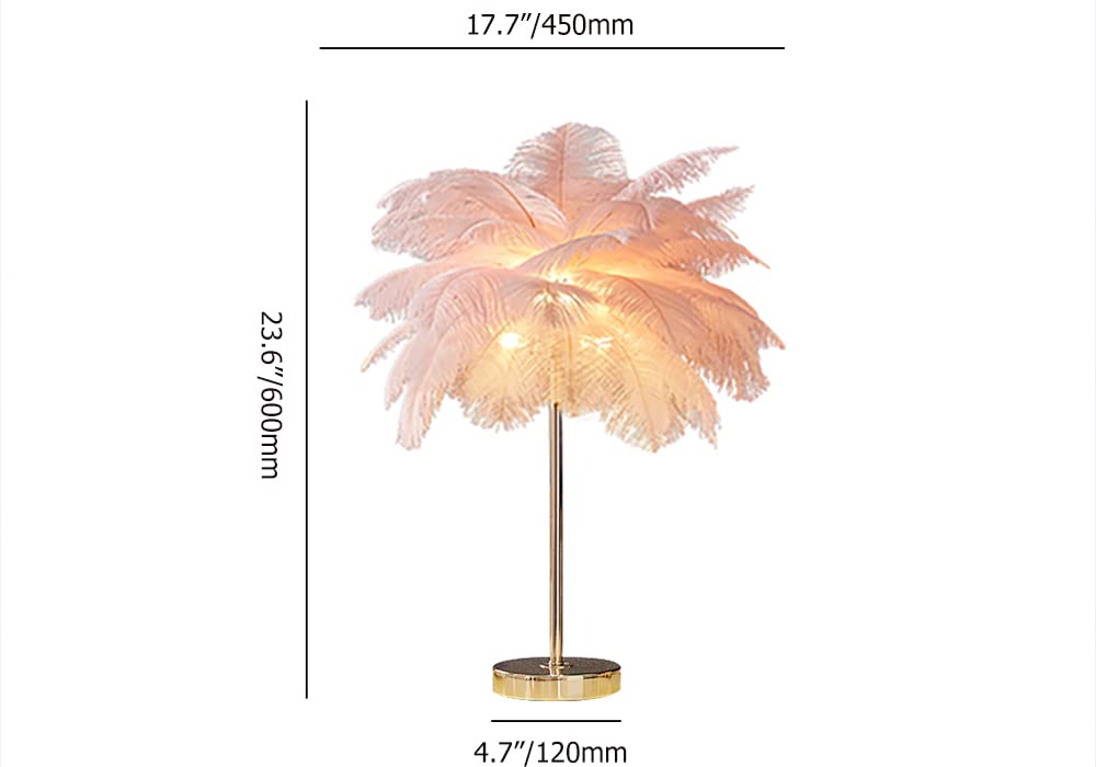 KunMai Touch Switch Pink Feather Dimmable Table Lamp - Modern 3-Light Bedside Nightstand Lamp with USB Charging for Bedroom, Living Room, Nursery Decor (Pink, Dimmable)