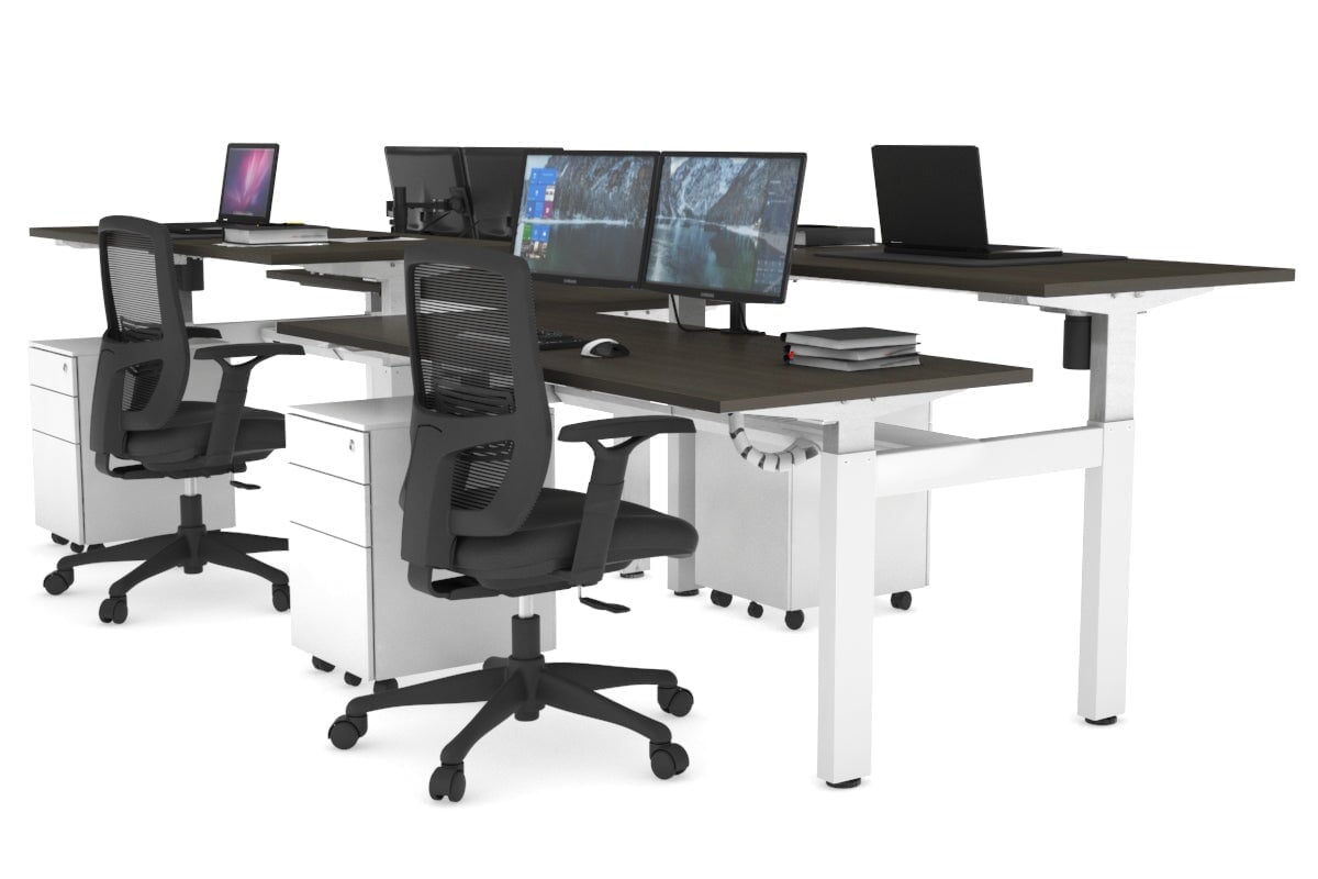 Adjustable Height 4-Person H Bench Workstation - White Frame [1400L x 700W] for Office, Classroom, or Collaborative Workspace