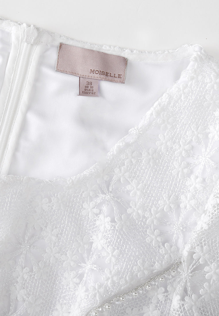 Elegant White Square Neck Lace Dress for Women - Perfect for Weddings, Parties & Special Occasions