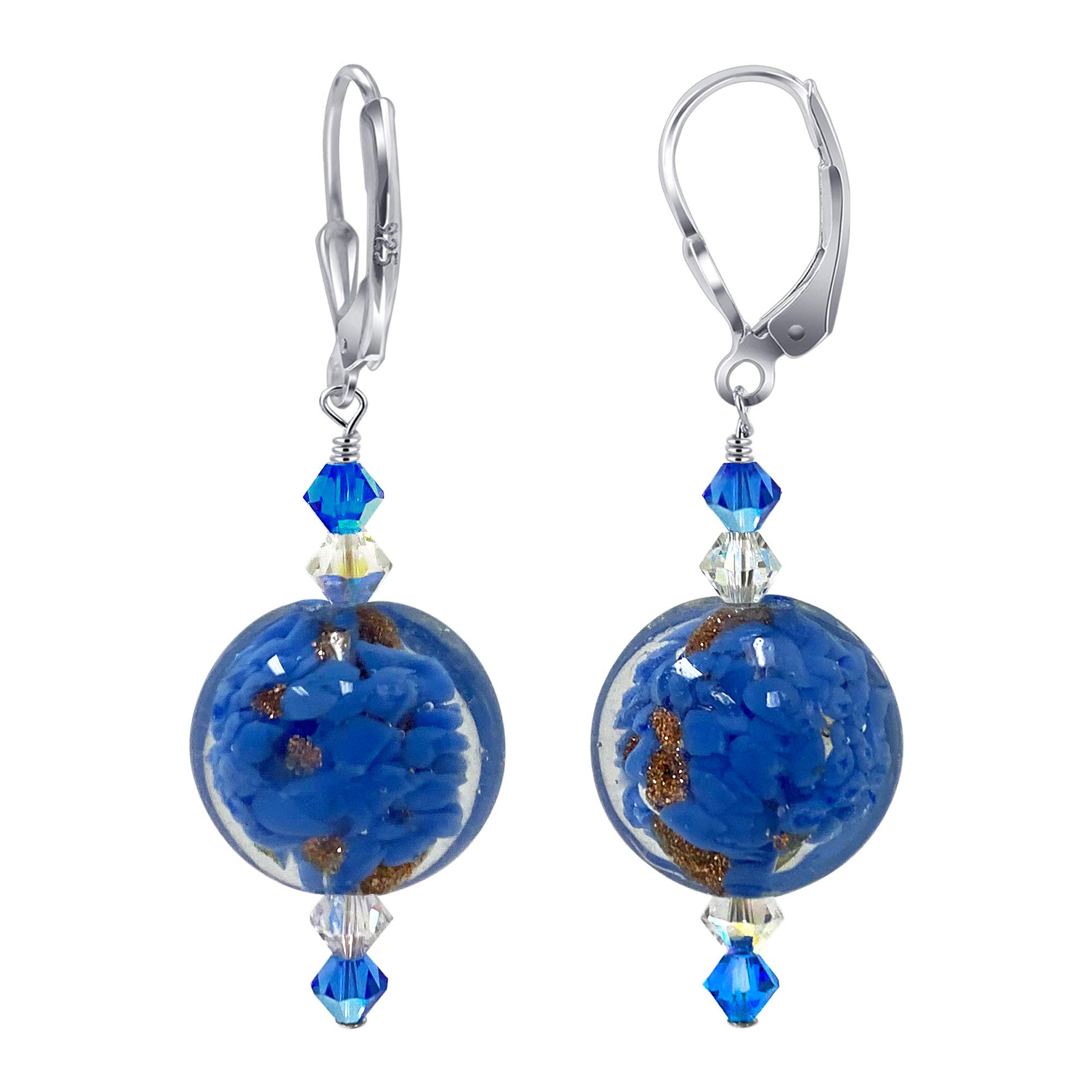 925 Silver Flower Earrings with Glass & Crystals - Elegant Party Jewelry