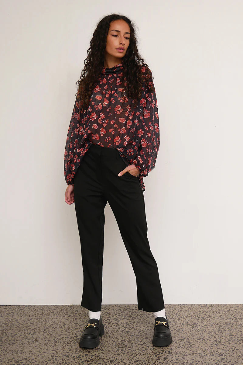 Floret High Neck Red Floral Blouse for Women | Elegant Floral Print Tops | Perfect for Office, Date Night & Spring Outfits