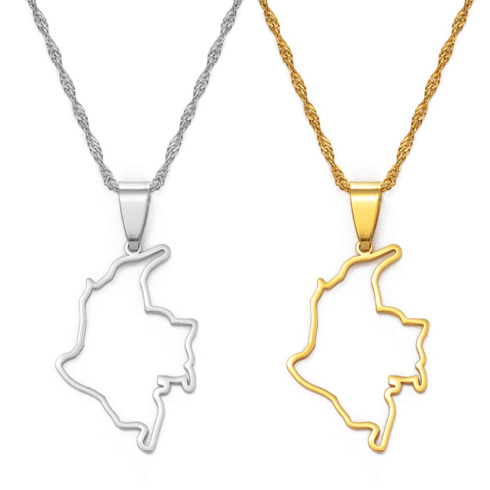 Colombia Map Necklace - Vintage Hollow Map Contour Pendant Jewelry for Women & Men, Unisex Ethnic Charm Polished Necklace | Perfect Travel Gift, Birthday Present & Fashion Accessory