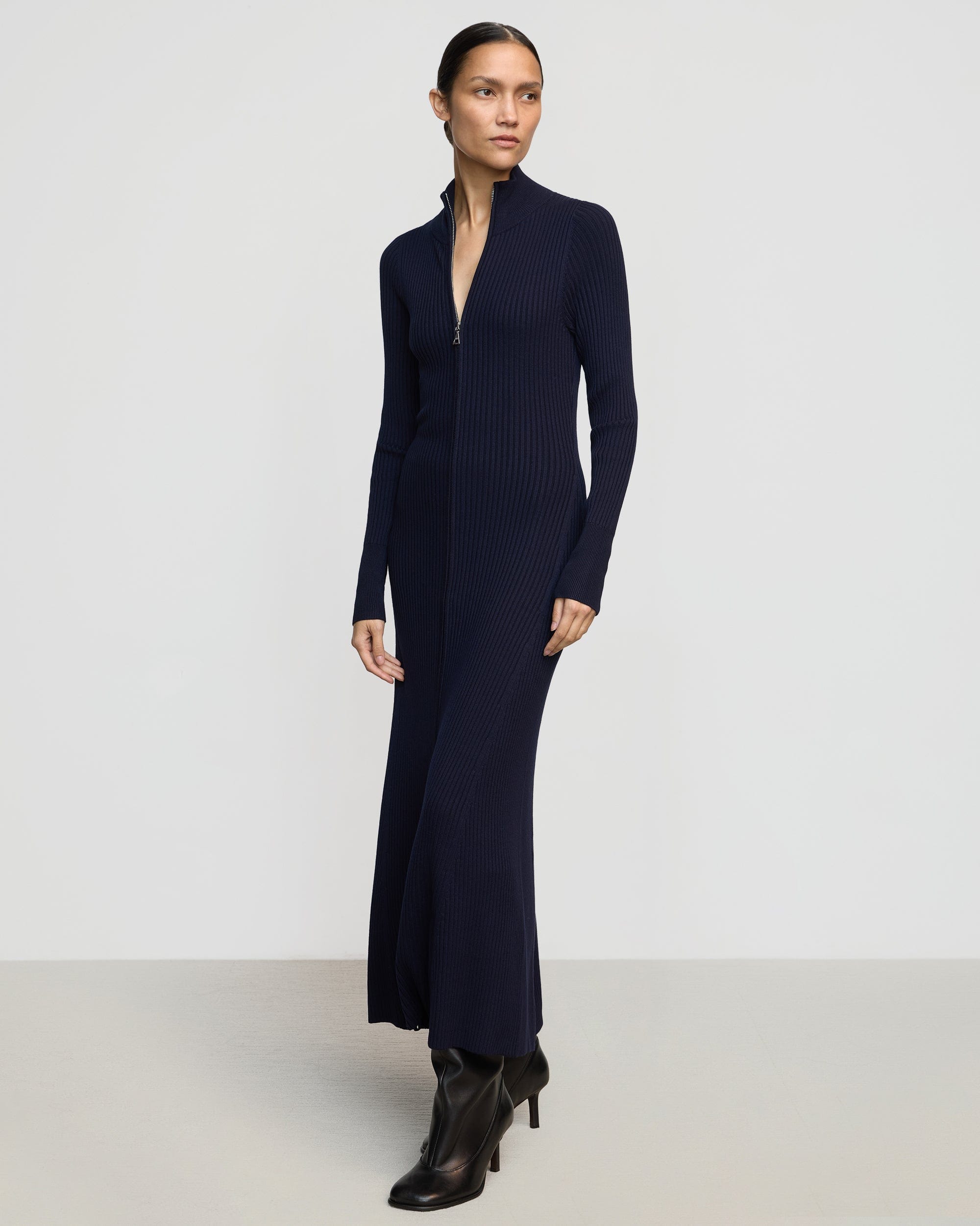 Janne Ribbed Two-Way Zip Sweater Dress for Women - Stylish Winter Knit Dress for Casual Outings & Date Nights